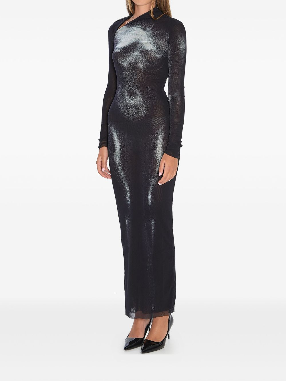 body dust print asymmetric-neck maxi dress - 2