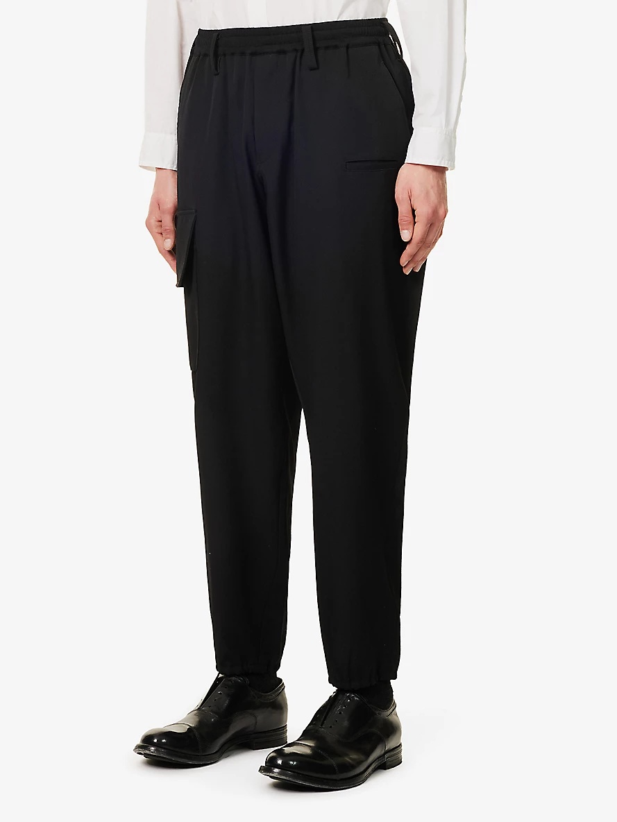 Flap-pocket mid-rise tapered-leg wool trousers - 3