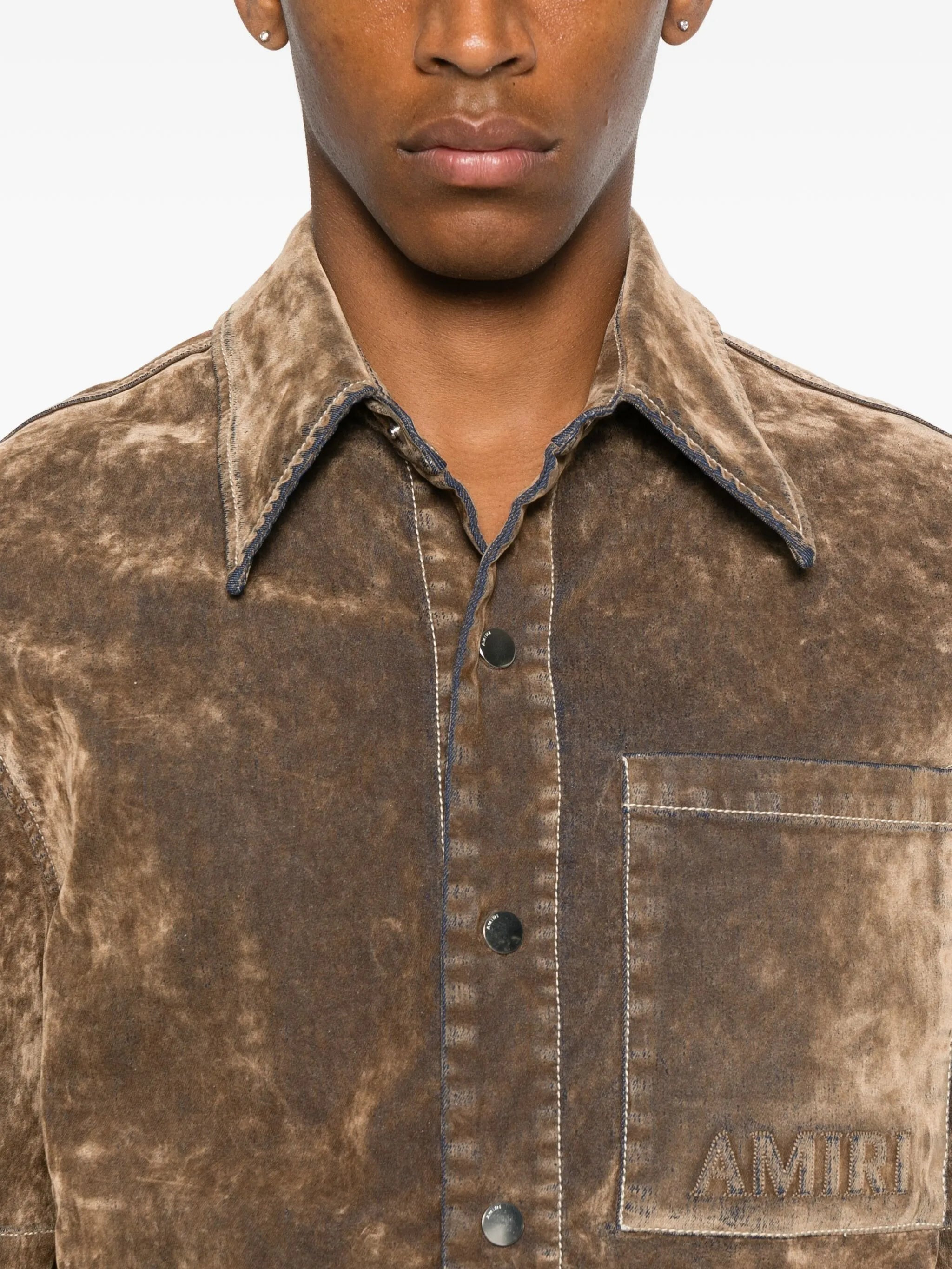 velvet patch-pocket shirt - 5