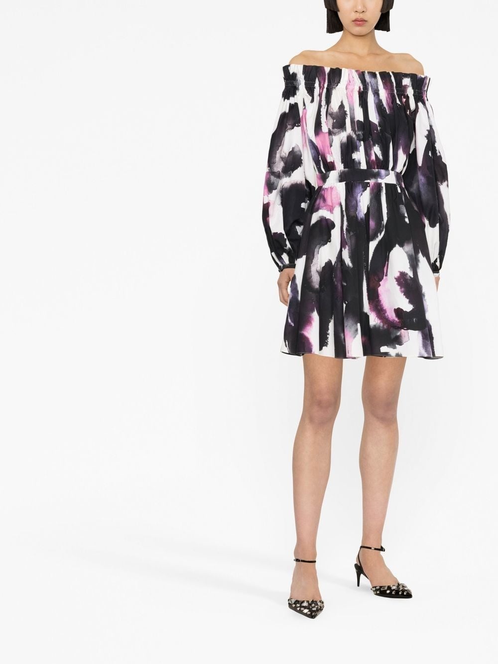 off-shoulder abstract-print minidress - 2