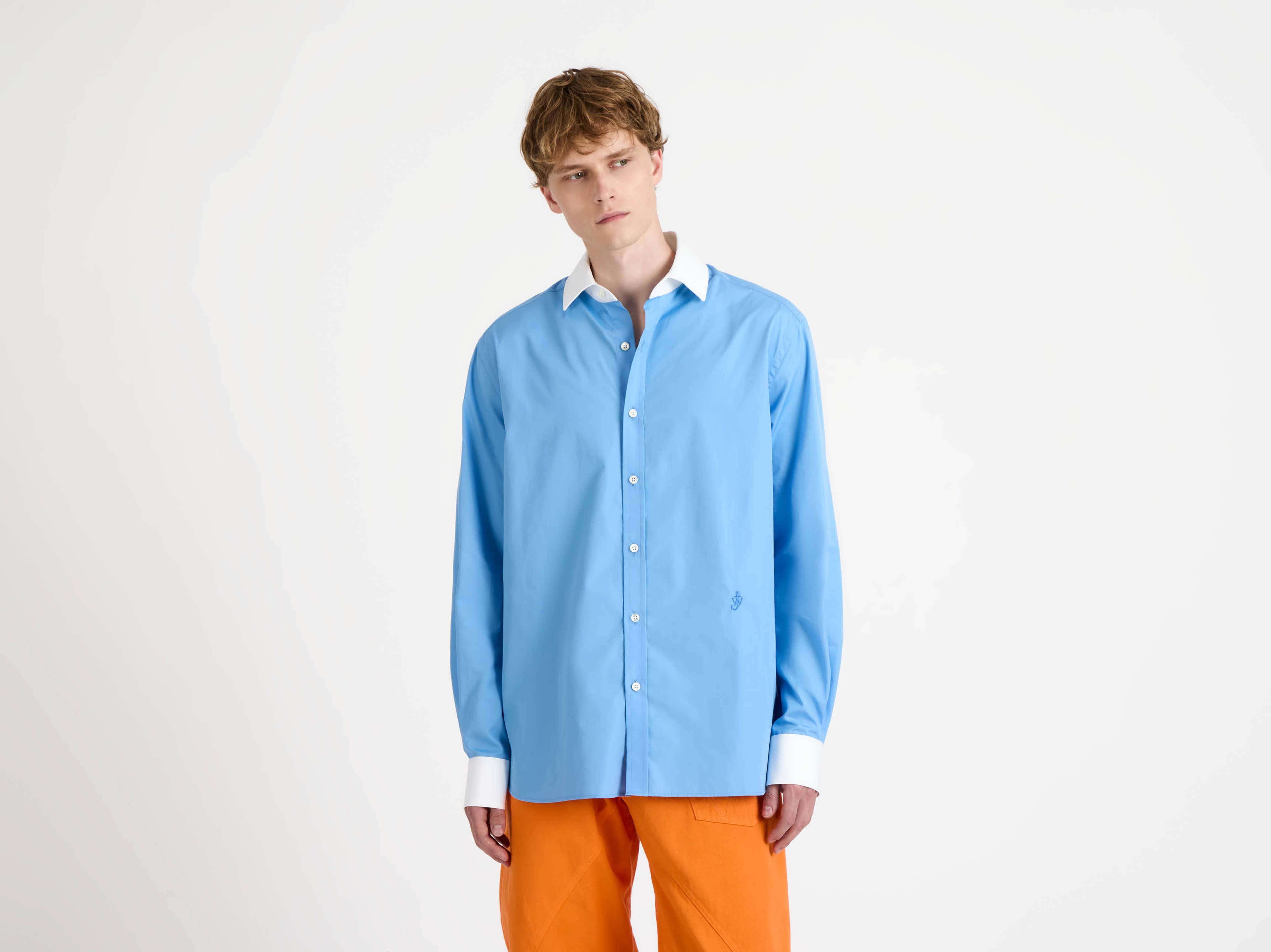 CONTRAST COLLAR DRESS SHIRT IN CORNFLOWER BLUE - 5