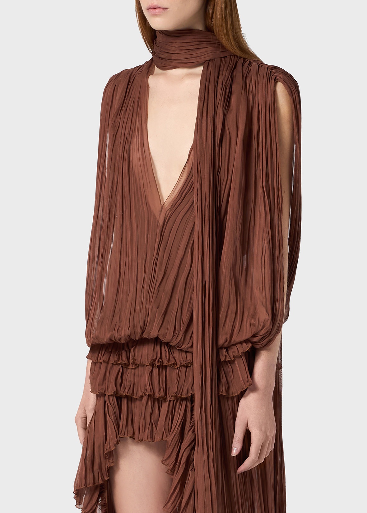 PLEATED ASYMMETRIC DRESS IN SILK CHIFFON - 5