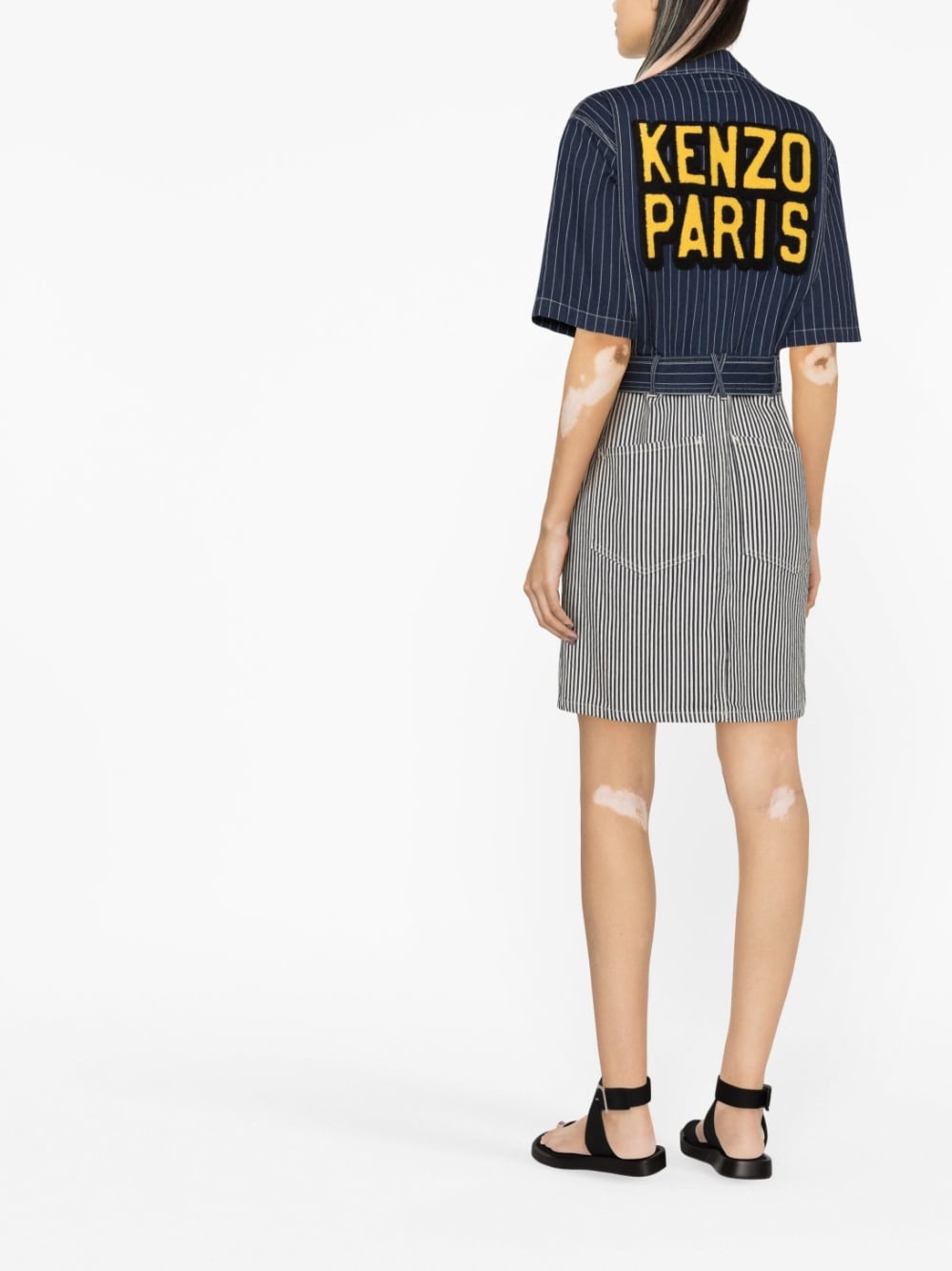 logo-patch striped denim shirtdress - 4