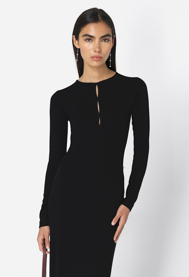 GEMINI RIB LS KEYHOLE MIDI DRESS 1