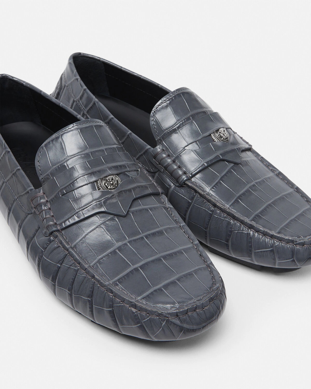 Medusa Croc-Effect Leather Driver Shoes - 5