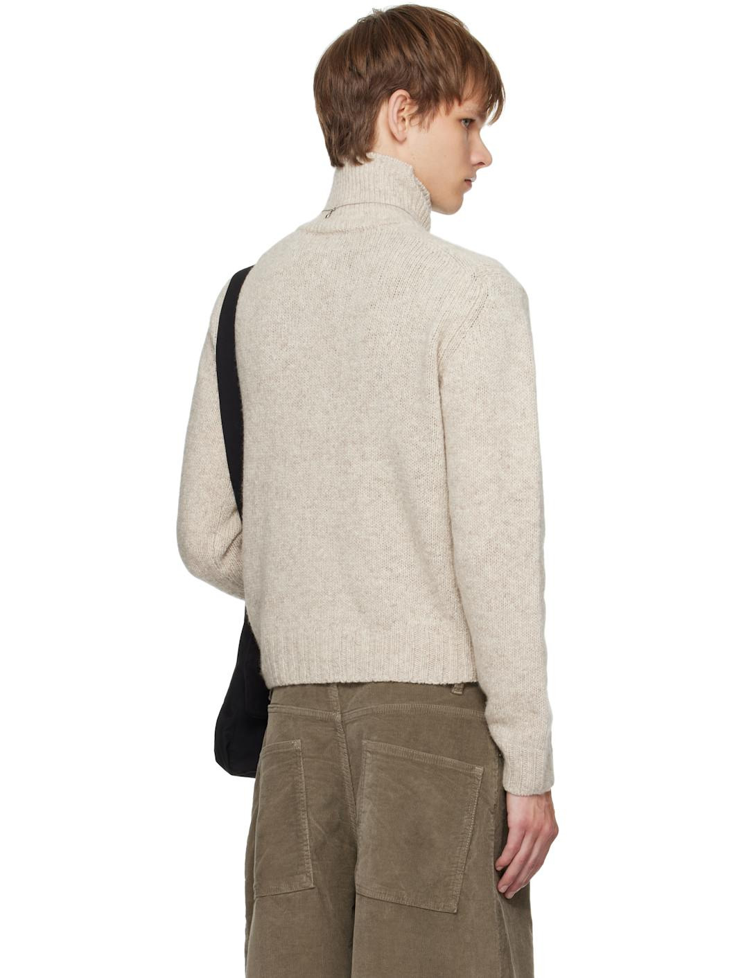 Beige Cashmere Melange Knit Turtleneck - 3