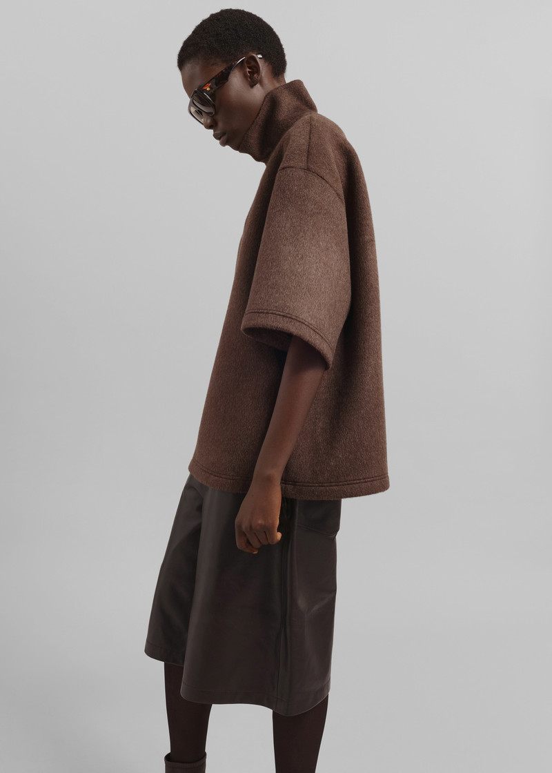 Delancey Mock Neck Wool Top - Brown Melange 8