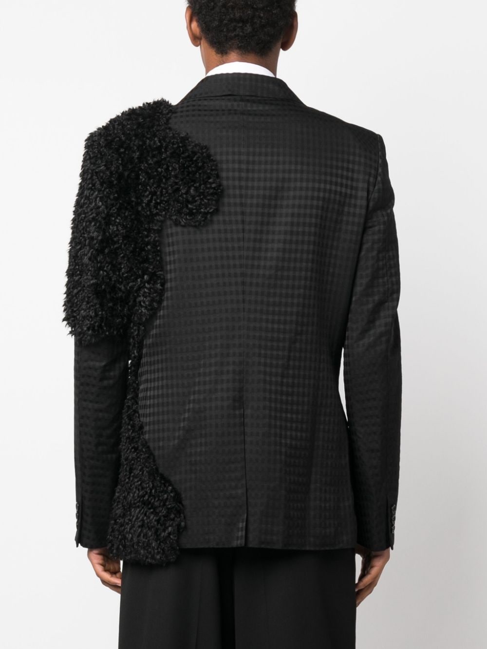 check-print shearling-detail blazer - 4