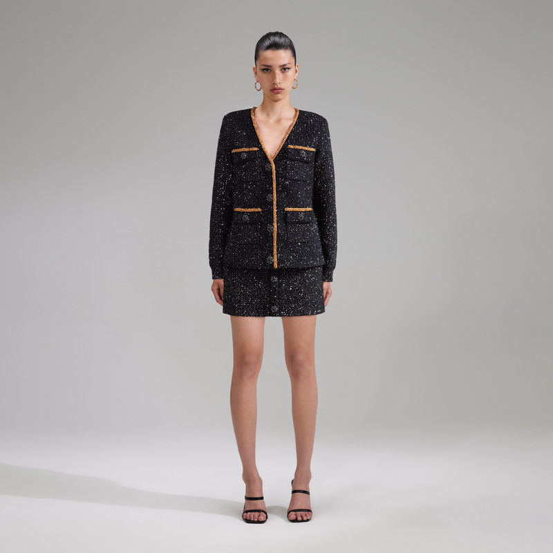 Black Sequin Knit Cardigan 1