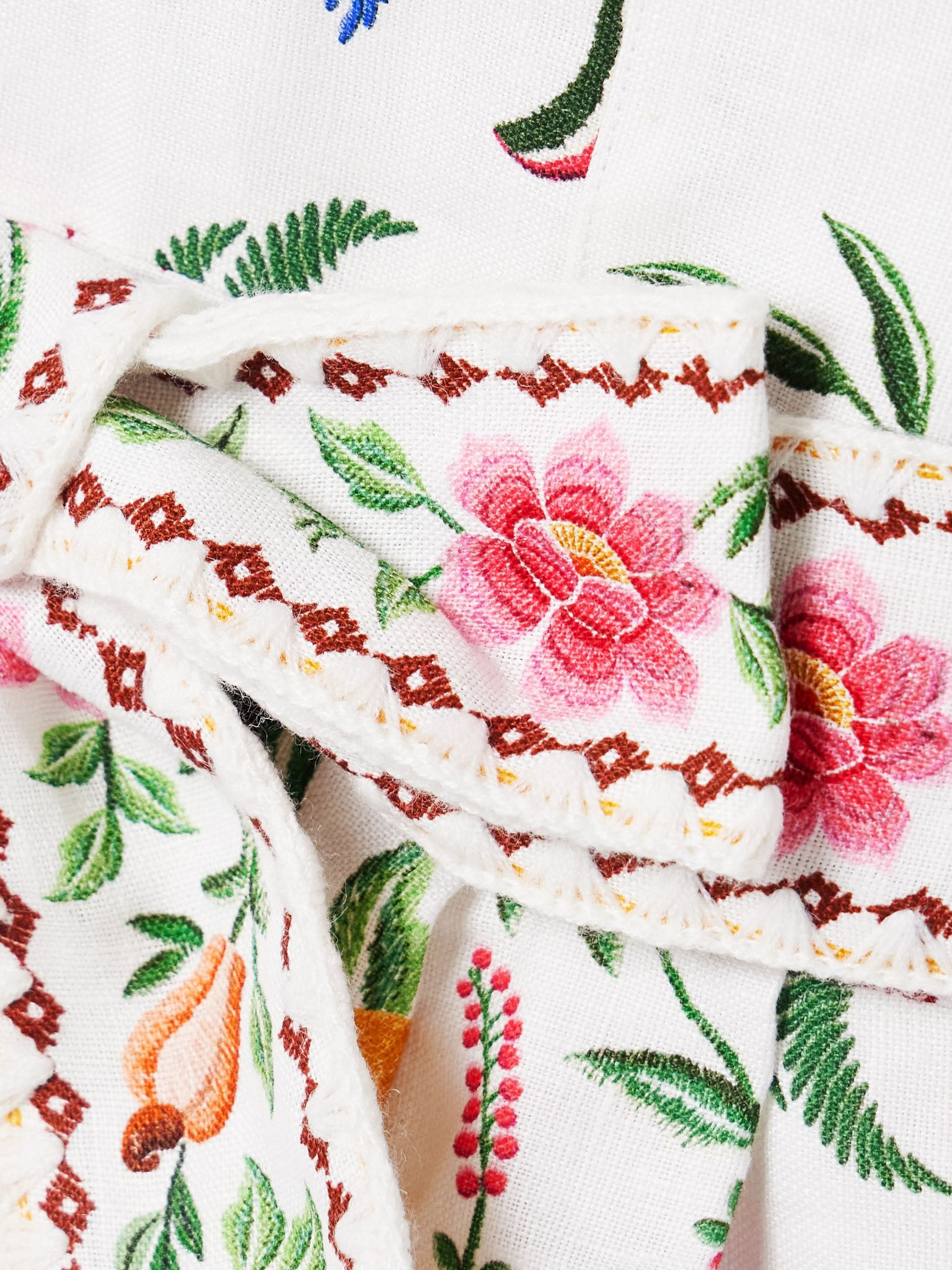 Belted floral-print linen playsuit White - 4
