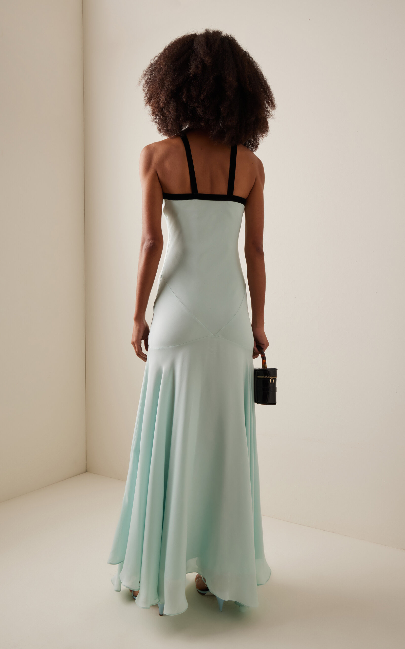Bow-Detailed Silk Crepe and Georgette Halter Dress blue - 4