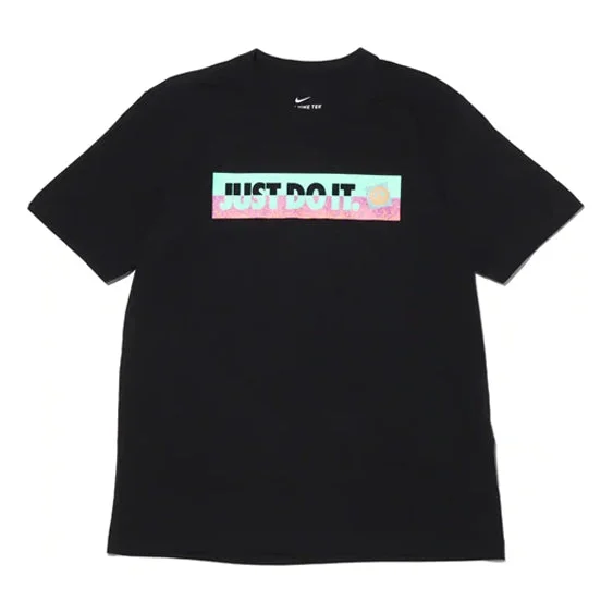 Men's Nike Contrasting Colors Large Logo Casual Sports Round Neck Short Sleeve Black T-Shirt DD1277- - 1