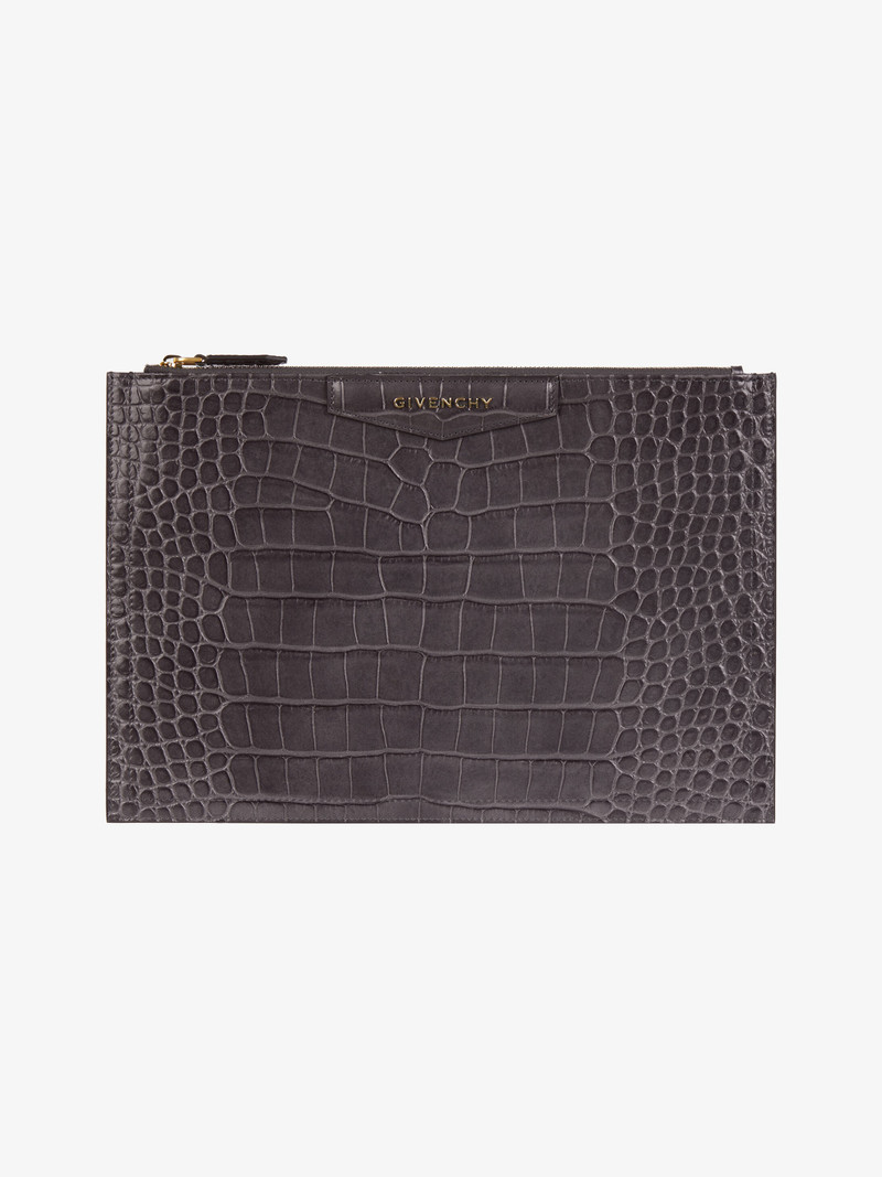 Antigona medium pouch in crocodile effect leather 1
