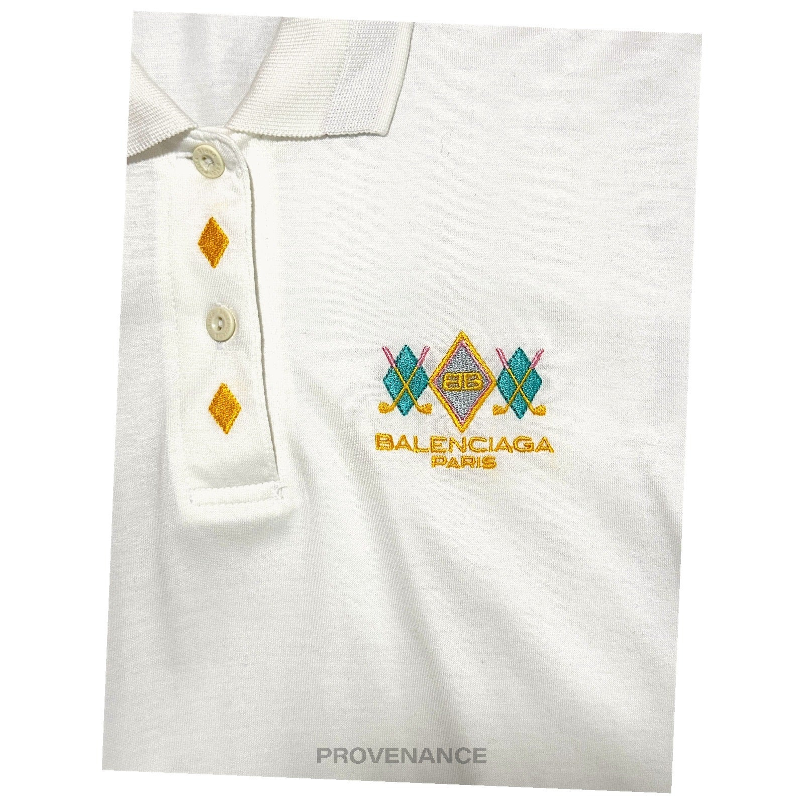 Balenciaga Golf Polo Shirt - White Embroidered Checker M - 4