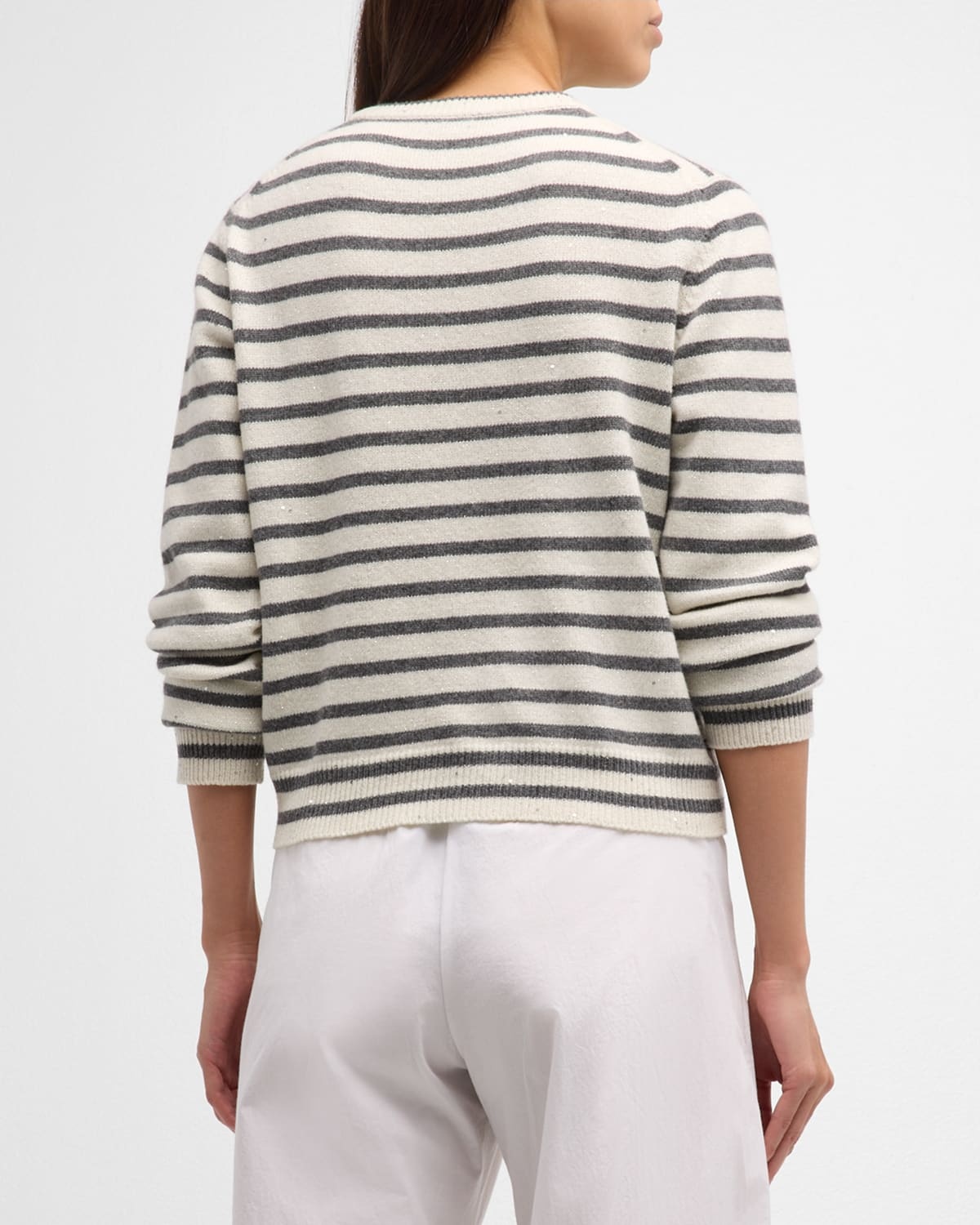 Cashmere Blend Striped Sweater with Paillette Detail - 6