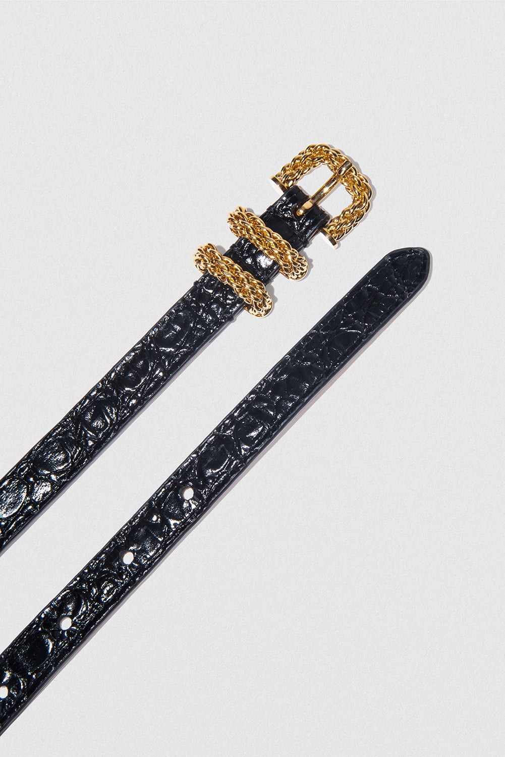 Kat Black Circular Croco Embossed Leather Belt - 3