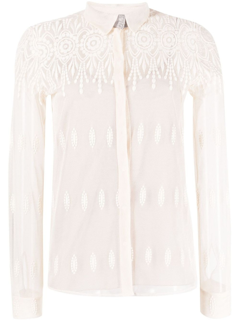sheer-lace button-up shirt 1