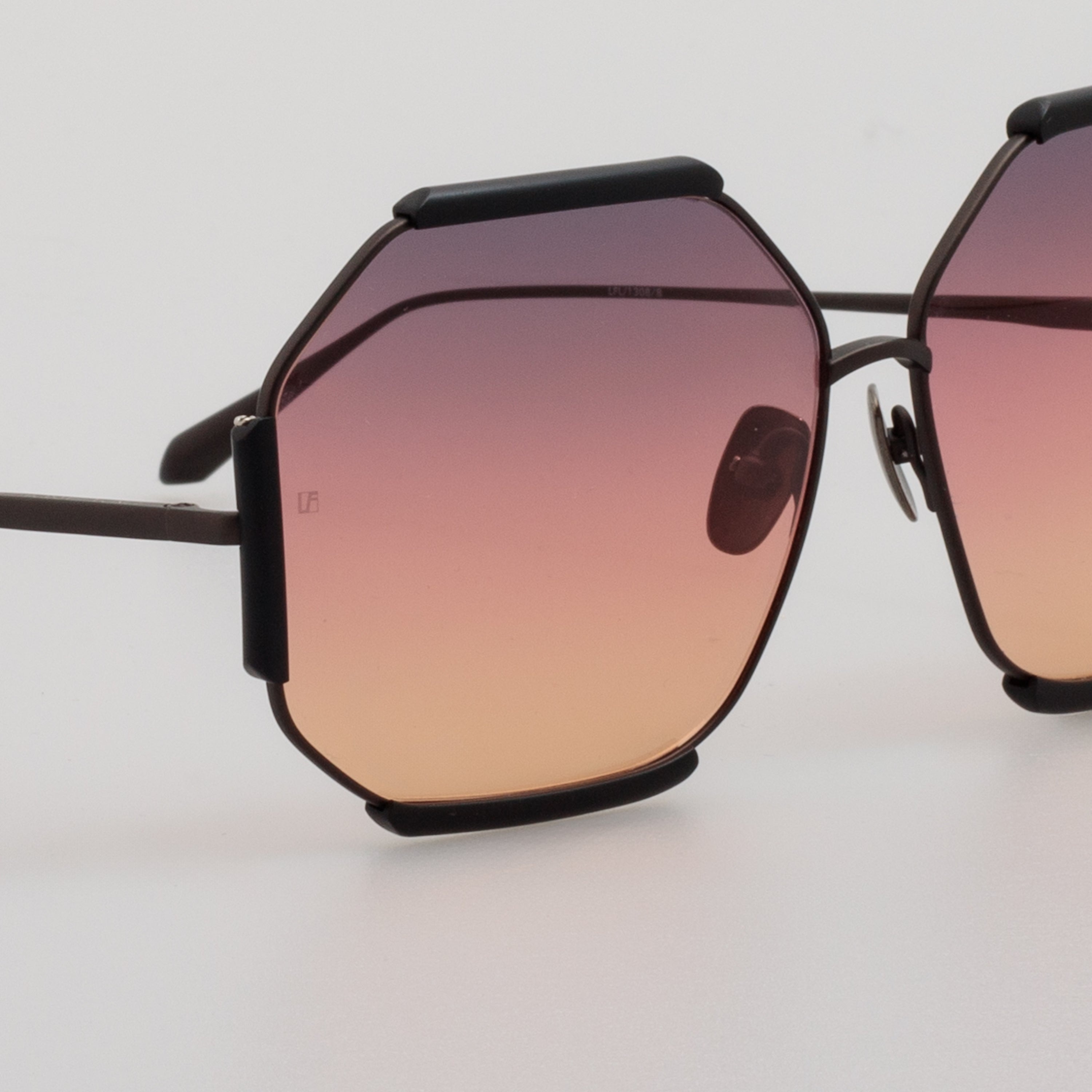 Margot Hexagon Sunglasses in Black and Sunset Lenses - 3