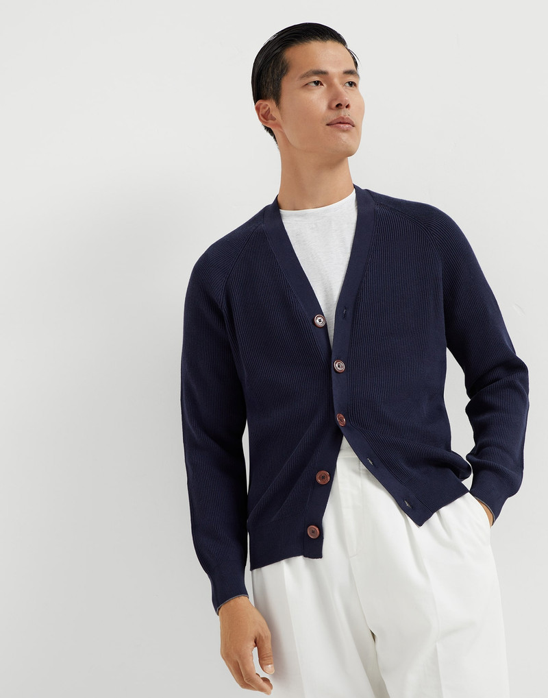 Cotton English rib cardigan with raglan sleeves 1