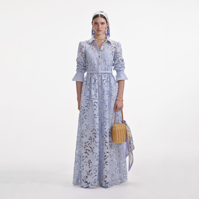 Blue Lace Collared Maxi Dress 1