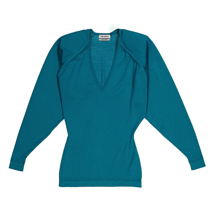 The Attico Ladies Capri Blue Plunge V-Neck Jumper - 5