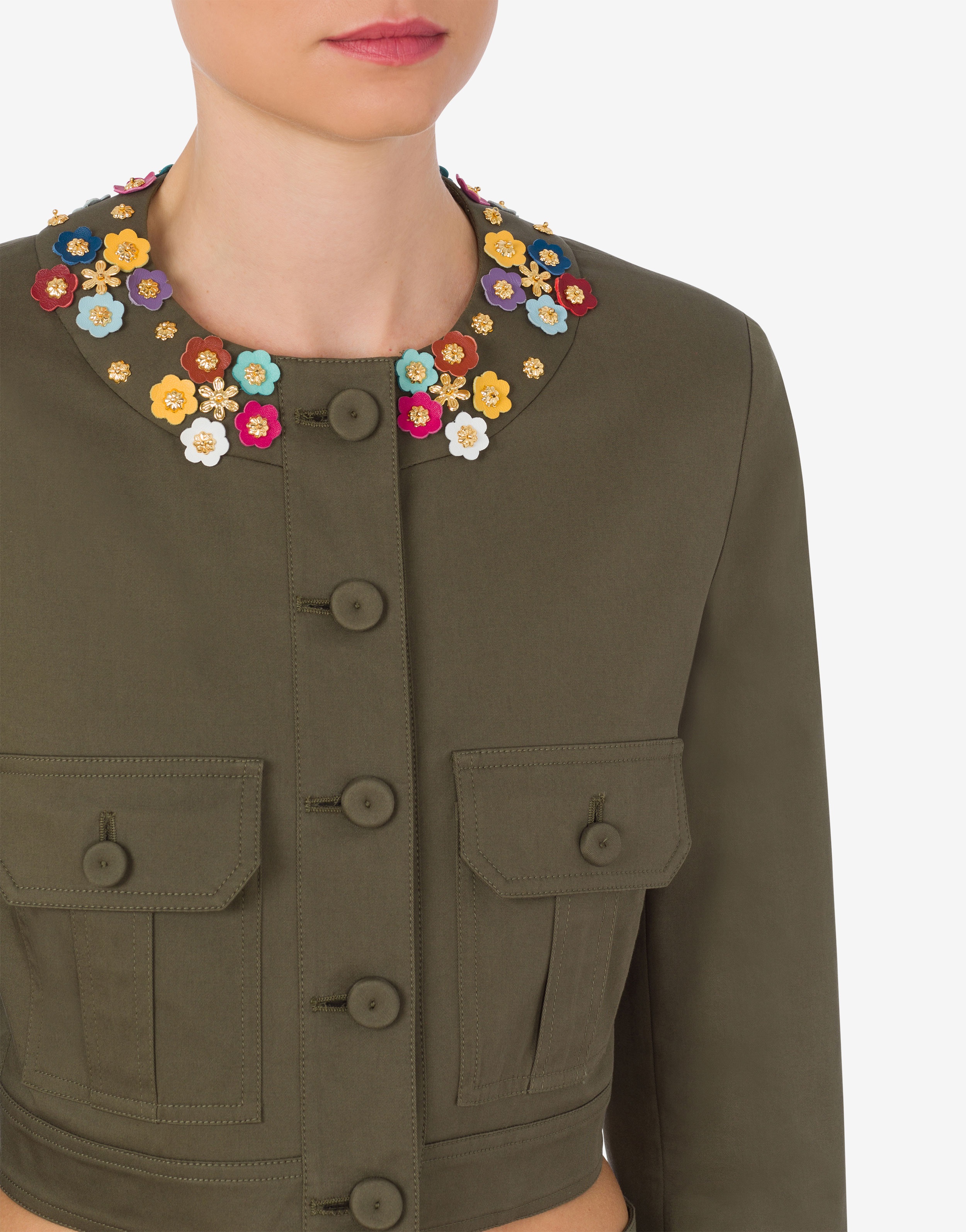 FLOWERS COTTON CANVAS CROPPED JACKET - 4