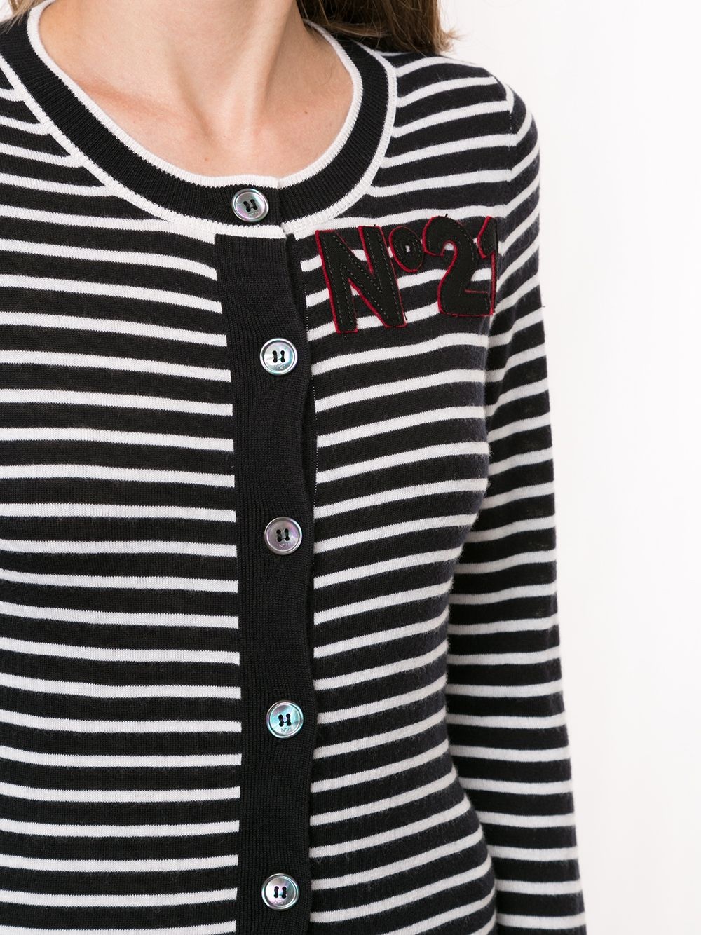 striped logo patch cardigan - 5