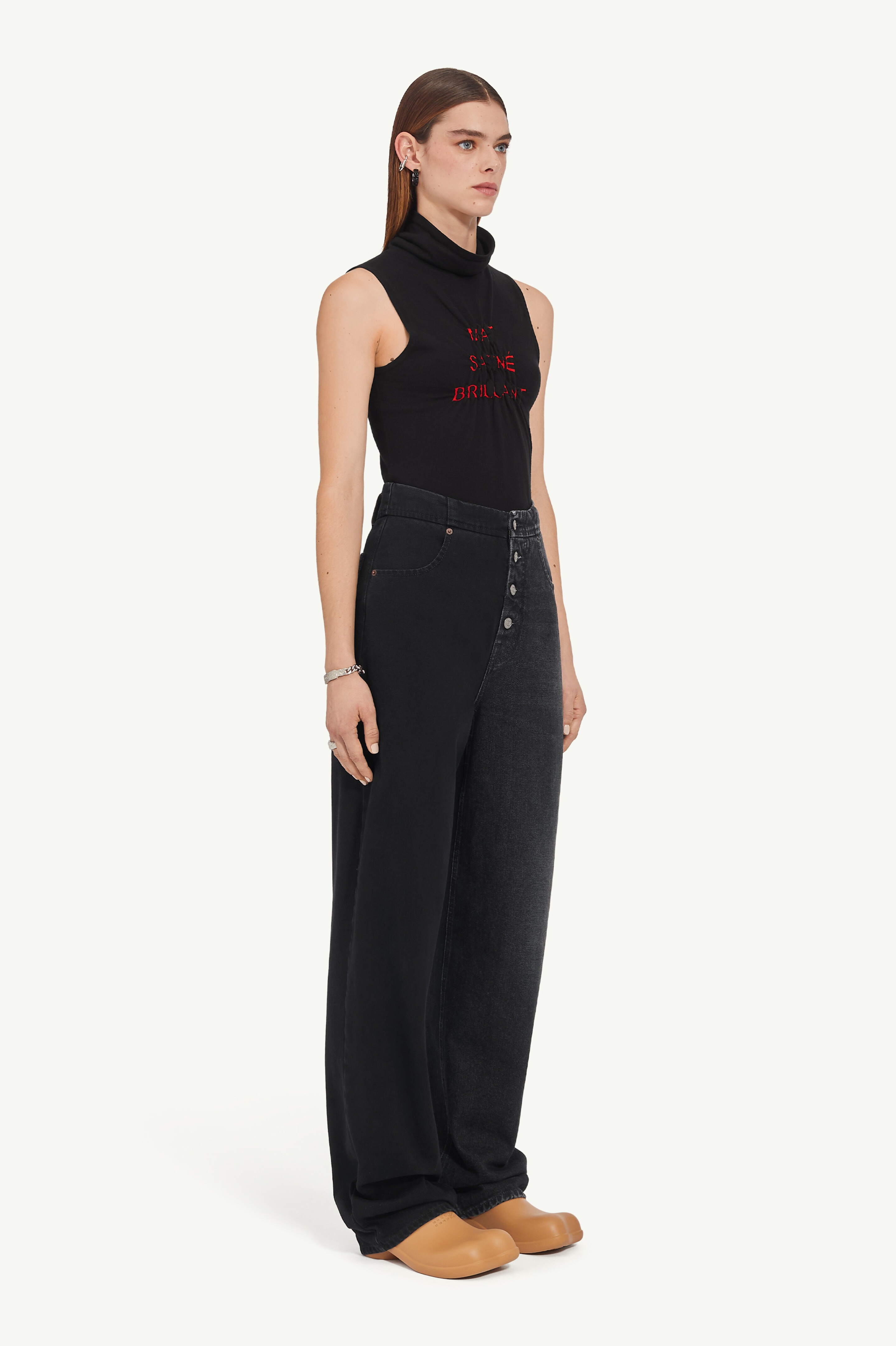 Half and half denim trousers - 3