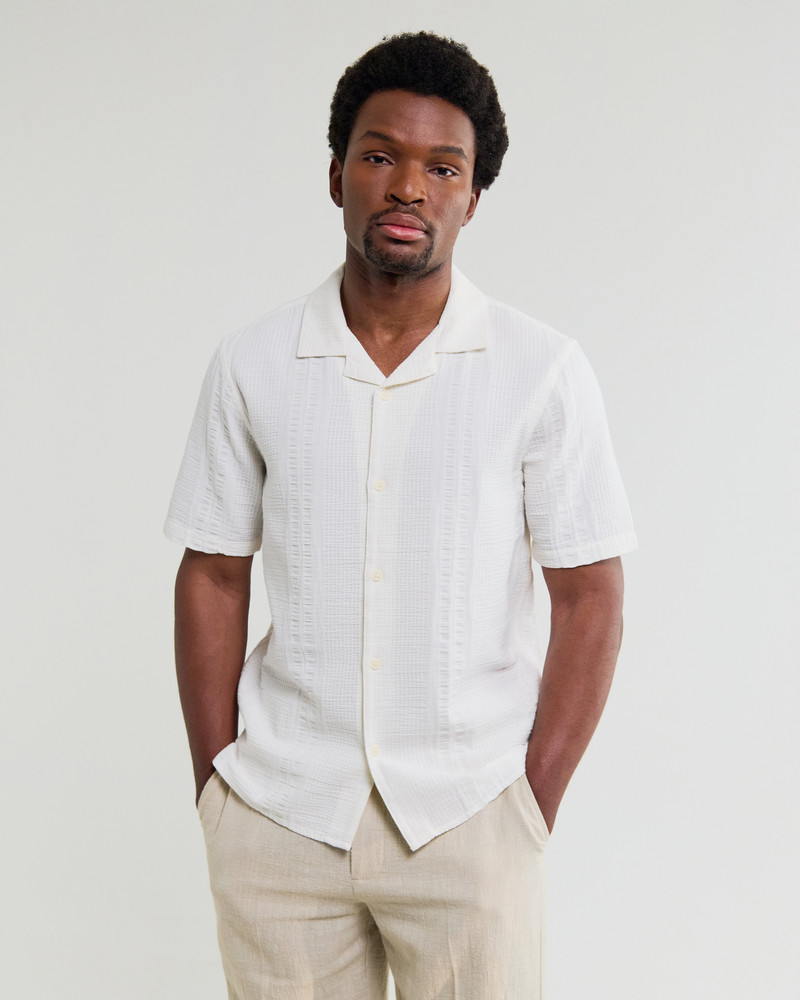 Wax London Didcot - Ecru Double-Weave Seersucker Short-Sleeve Shirt outlook