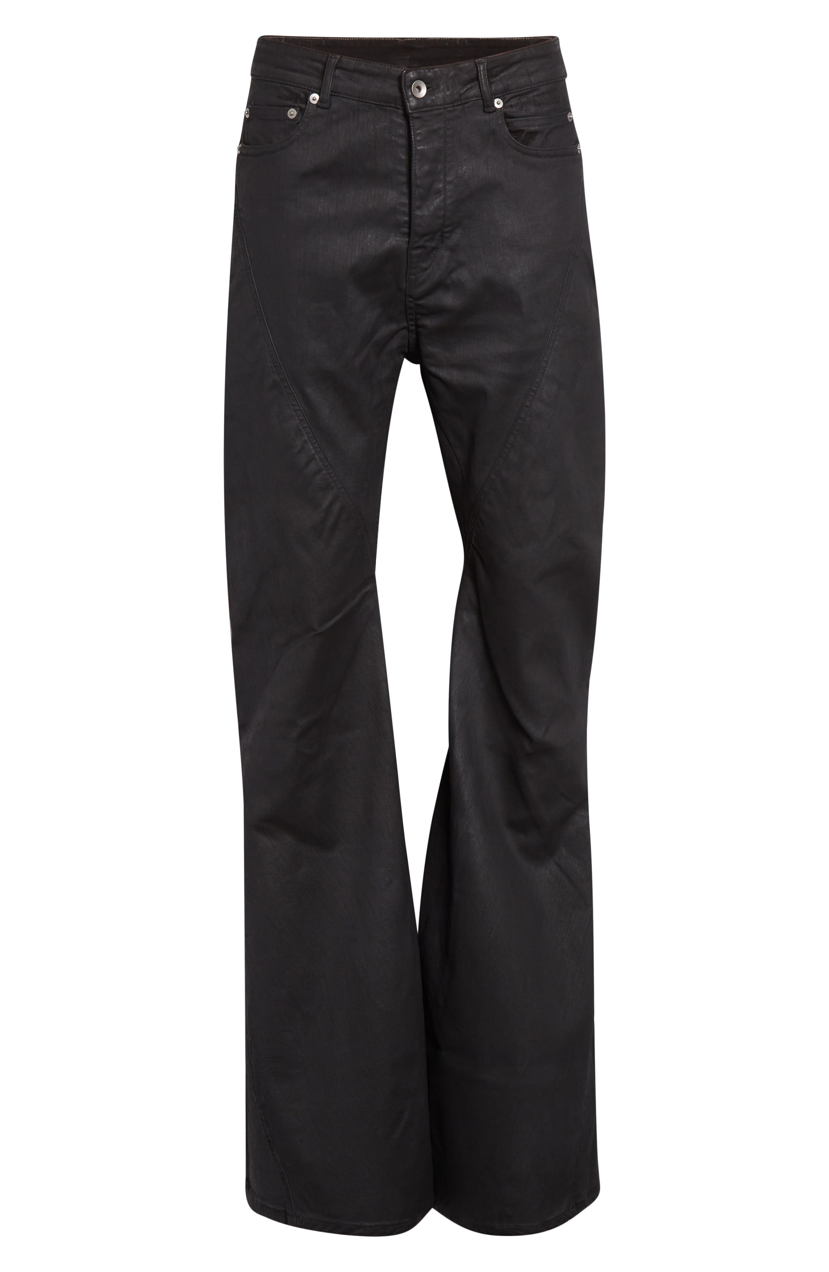 Rick Owens DRKSHDW Bias Waxed Bootcut Jeans in Black Wax at Nordstrom - 6
