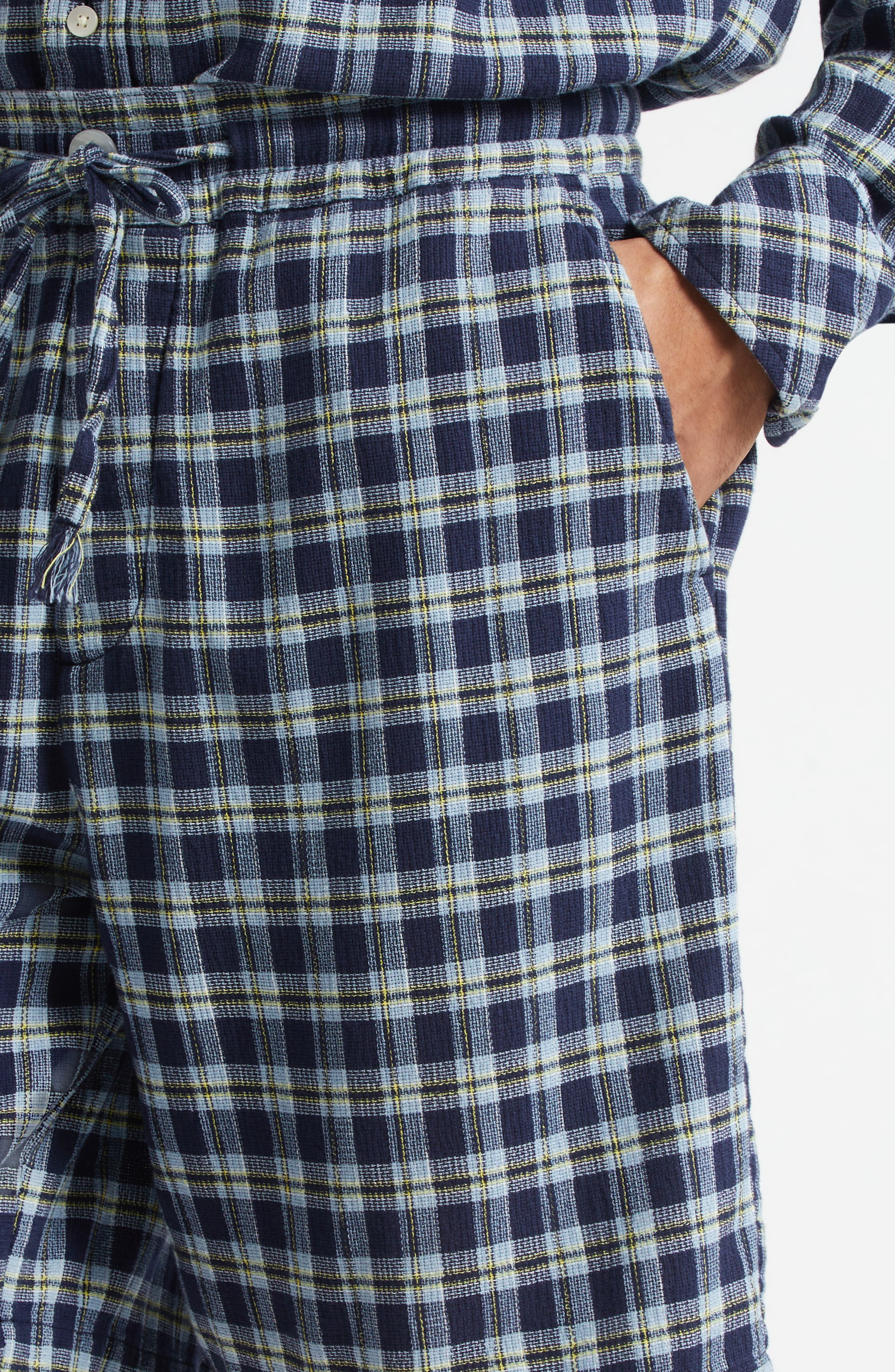 The Elder Statesman Dune Plaid Fringe Cotton Drawstring Beach Shorts in Navy at Nordstrom - 5