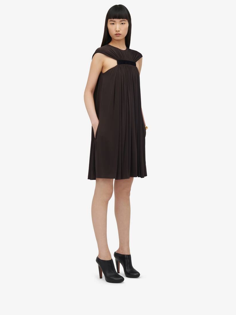 Women's Gathered Cape Mini Dress in Ebony - 3