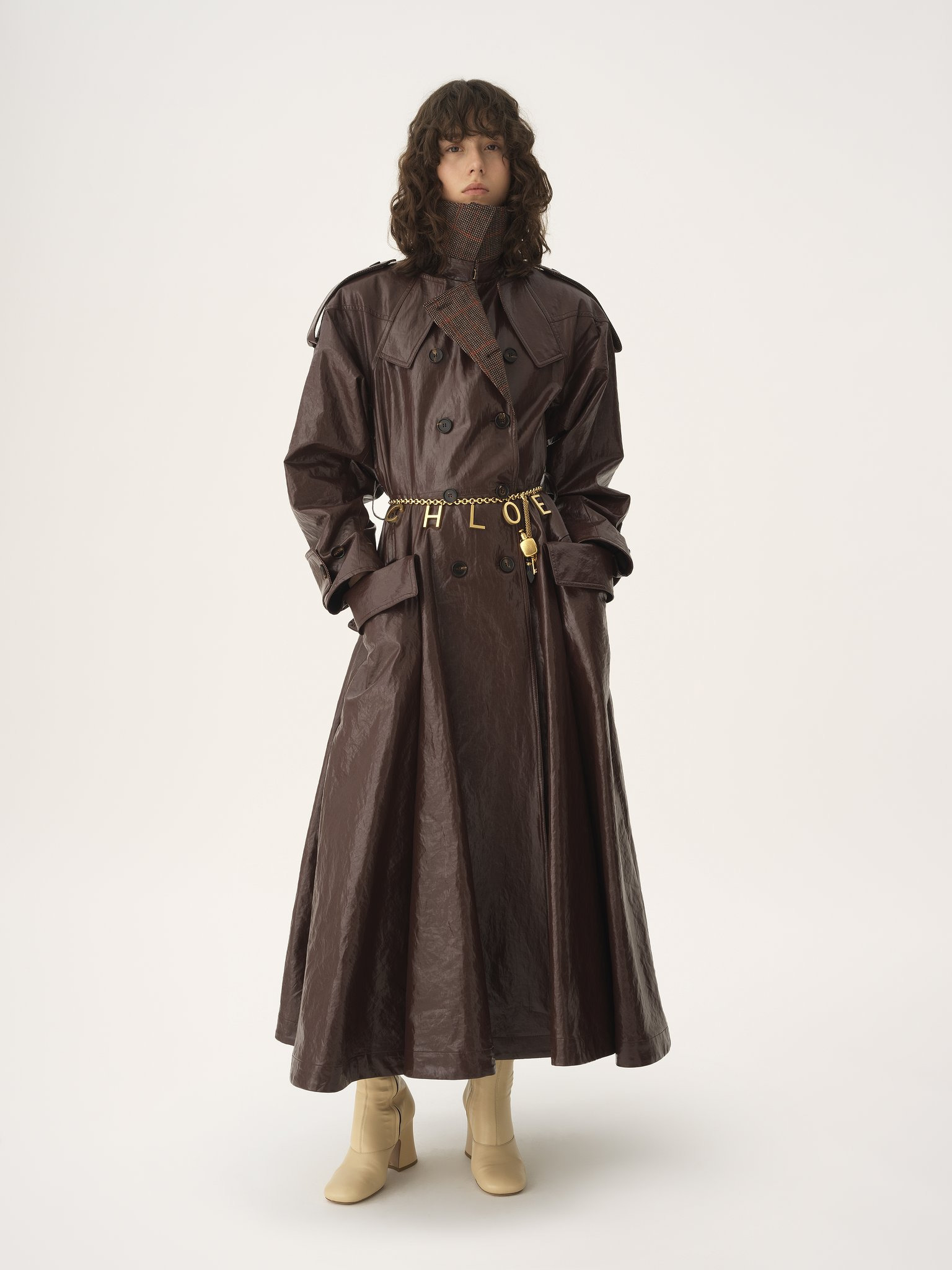 DOUBLE-BREASTED LONG RIDING COAT IN COATED LINEN - 4