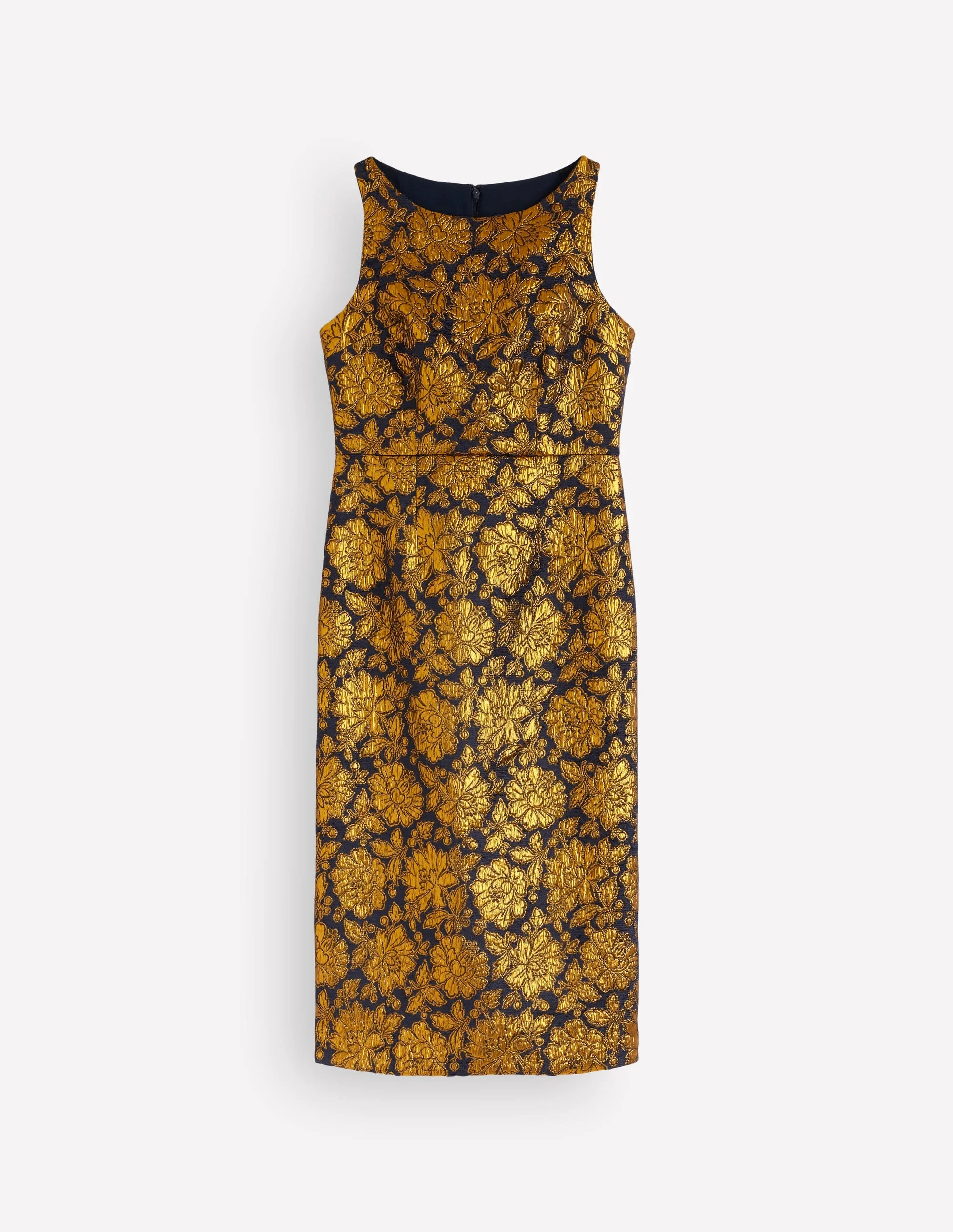 Jacquard Boat Neck Dress-Gold Floral Jacquard - 1