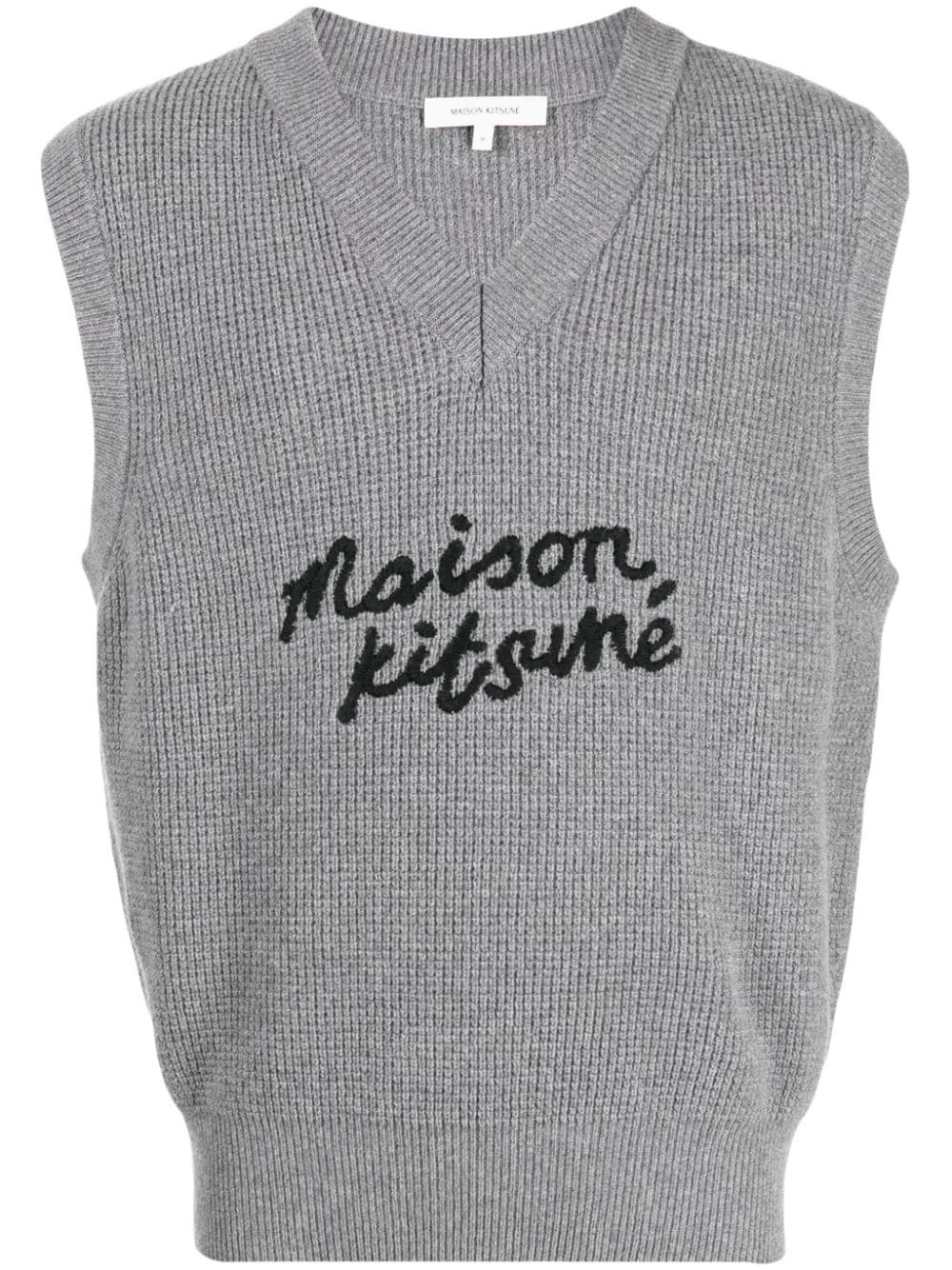 logo-embroidered wool vest - 1