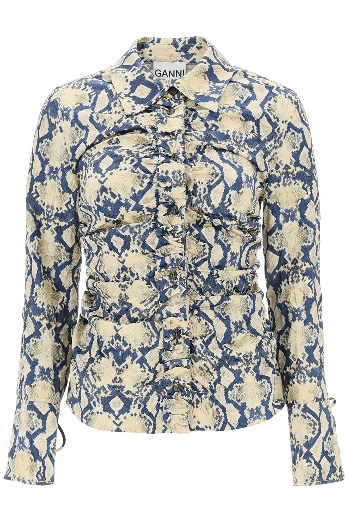 Crinkled satin shirt with snake print - 1