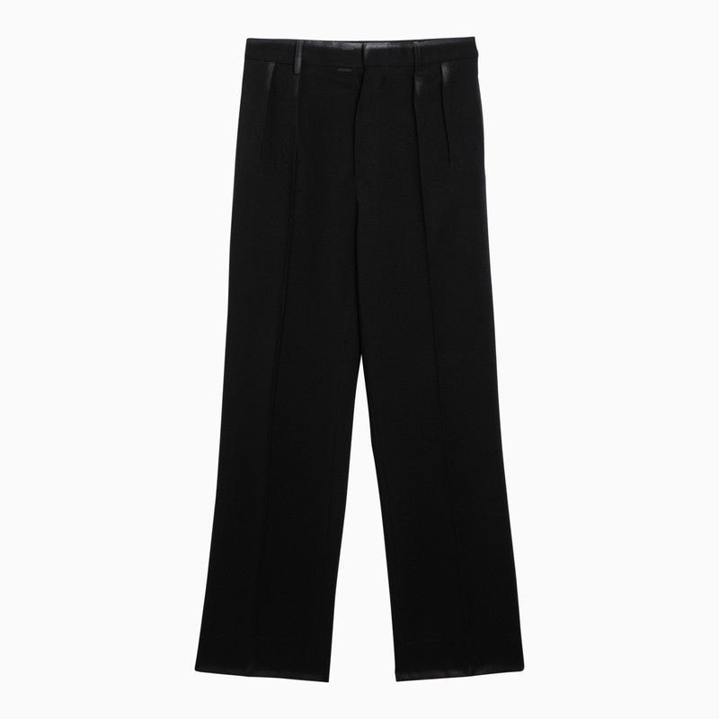 BLACK WOOL WIDE TROUSERS - 1