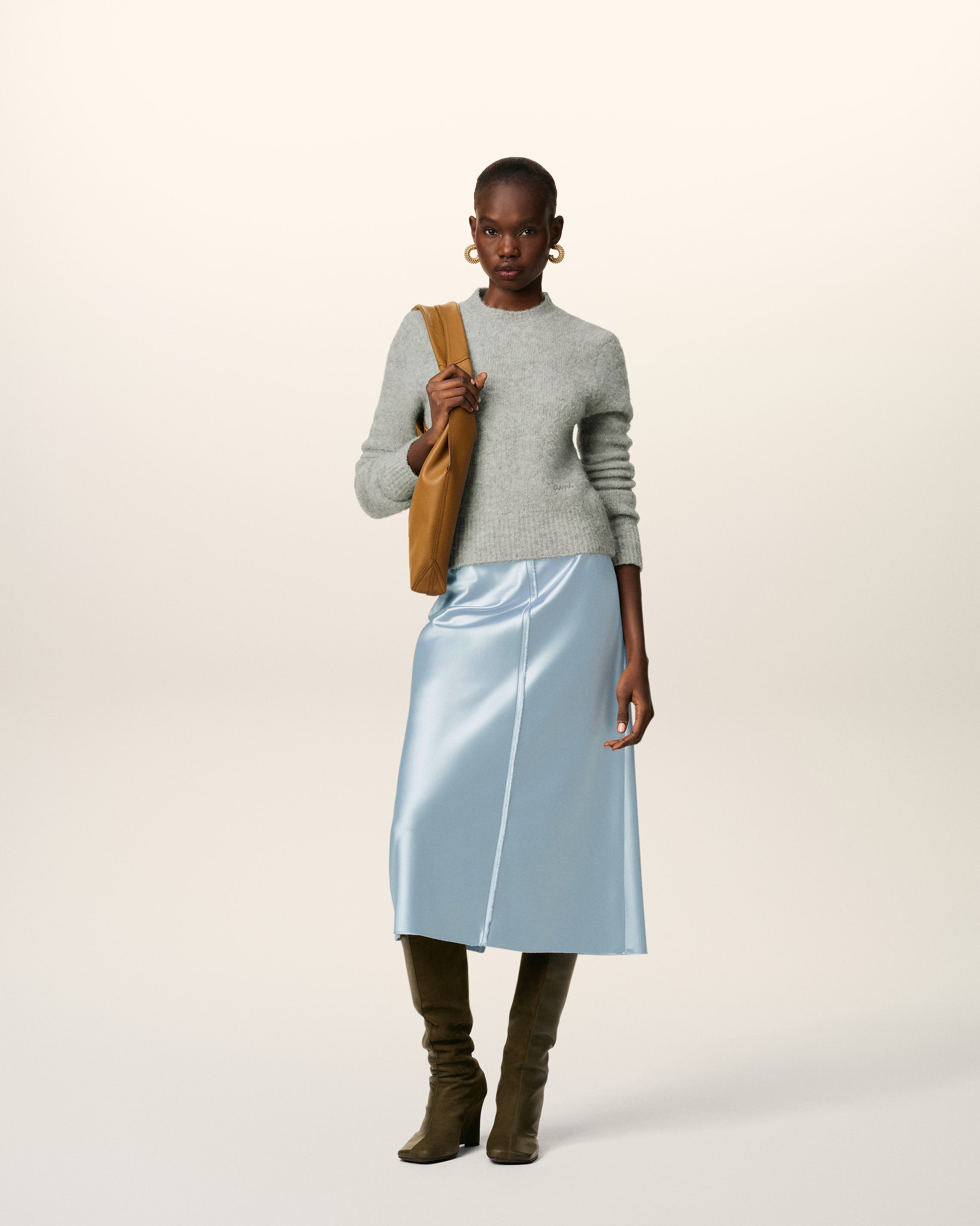 BLUE RAW EDGES DETAILS MIDI SKIRT - 2