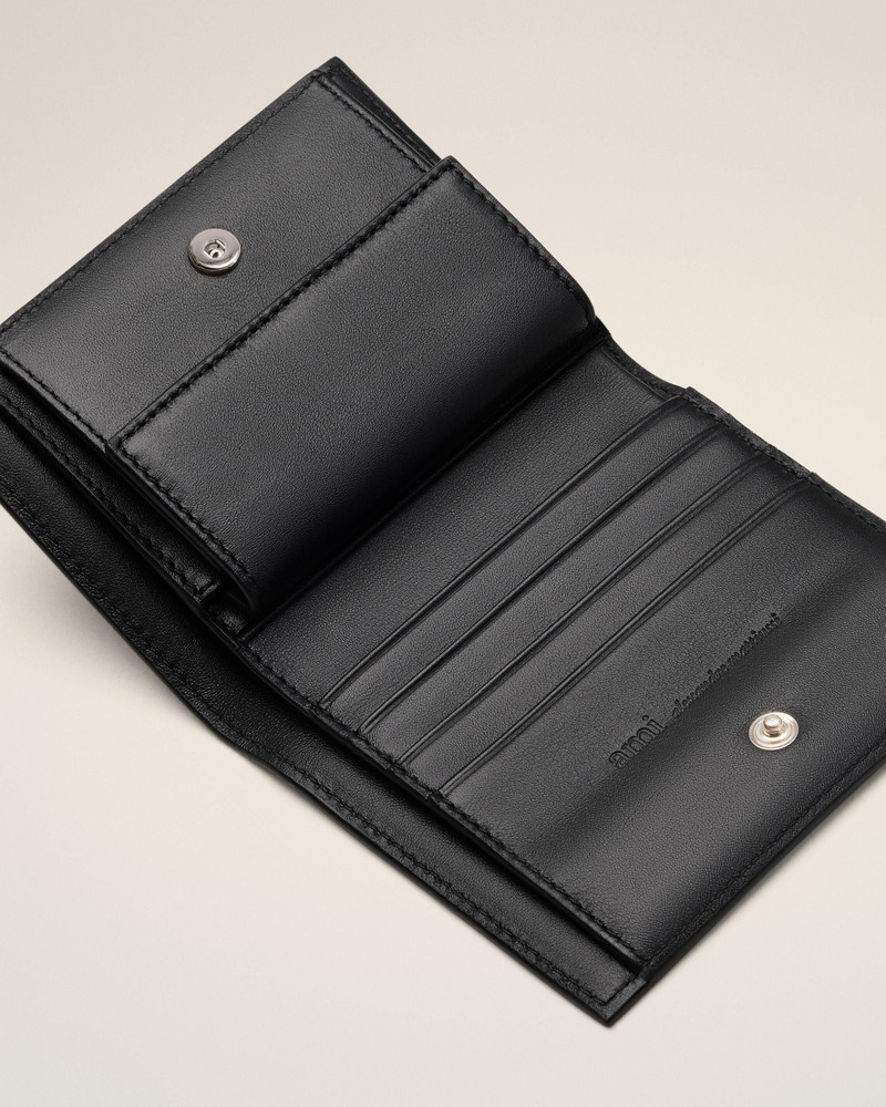BLACK COWHIDE LEATHER AMI DE COEUR BIFOLD WALLET 3