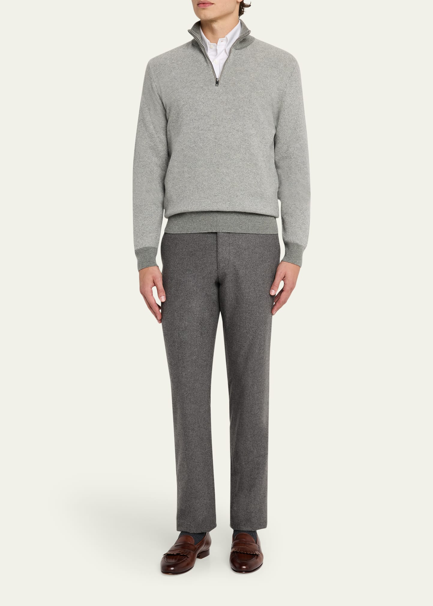 Men's Cashmere Birdseye Knit Half-Zip Sweater - 2