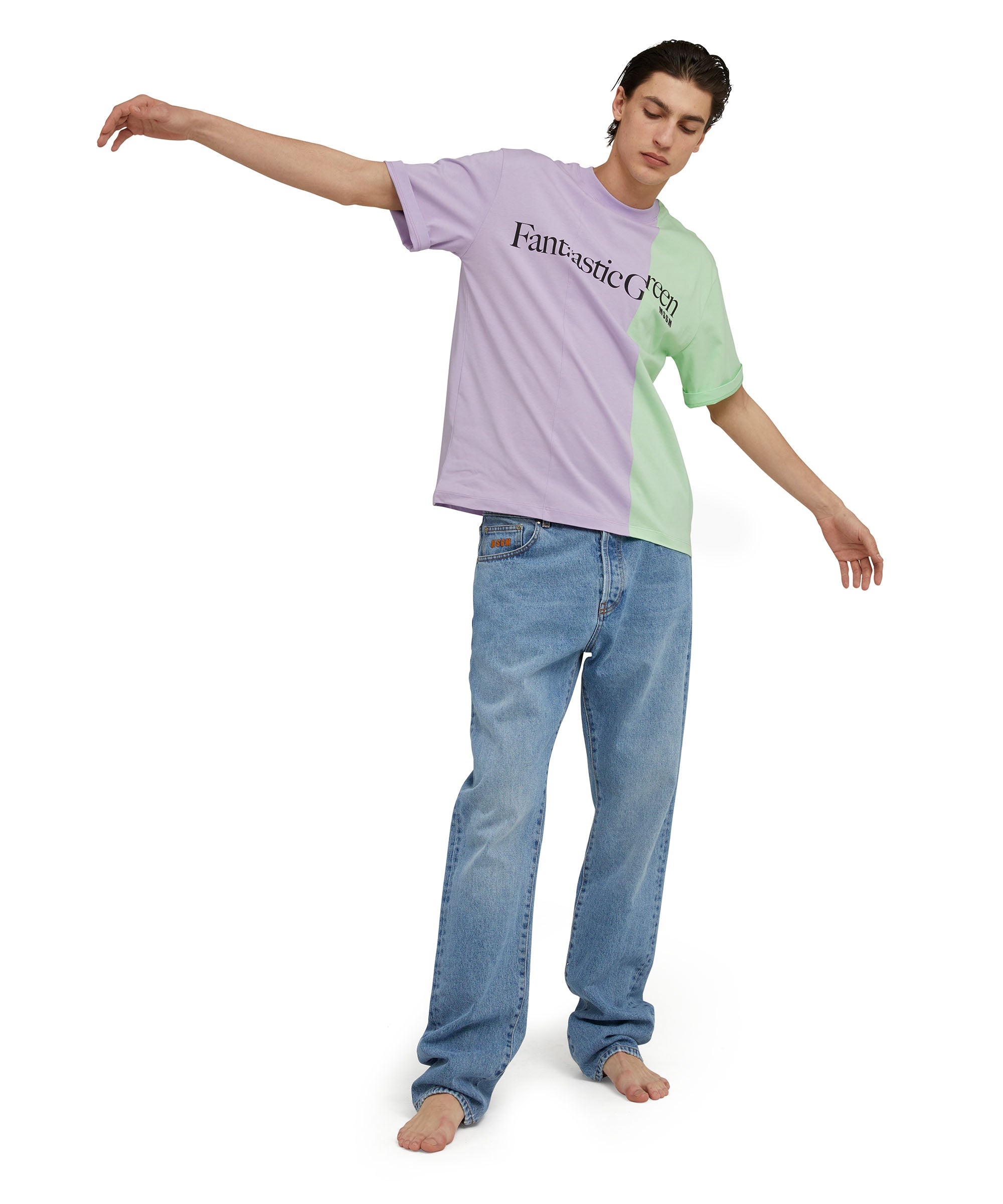 Organic cotton two-tone crewneck t-shirt from the MSGM Fantastic Green Capsule - 5