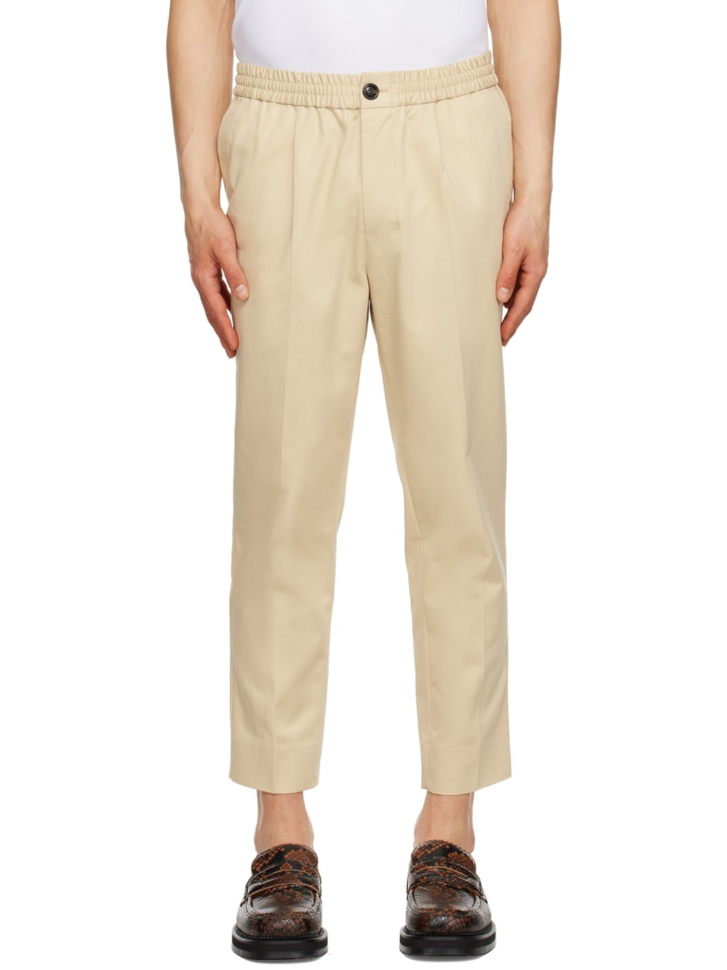 Beige Elasticized Trousers - 1