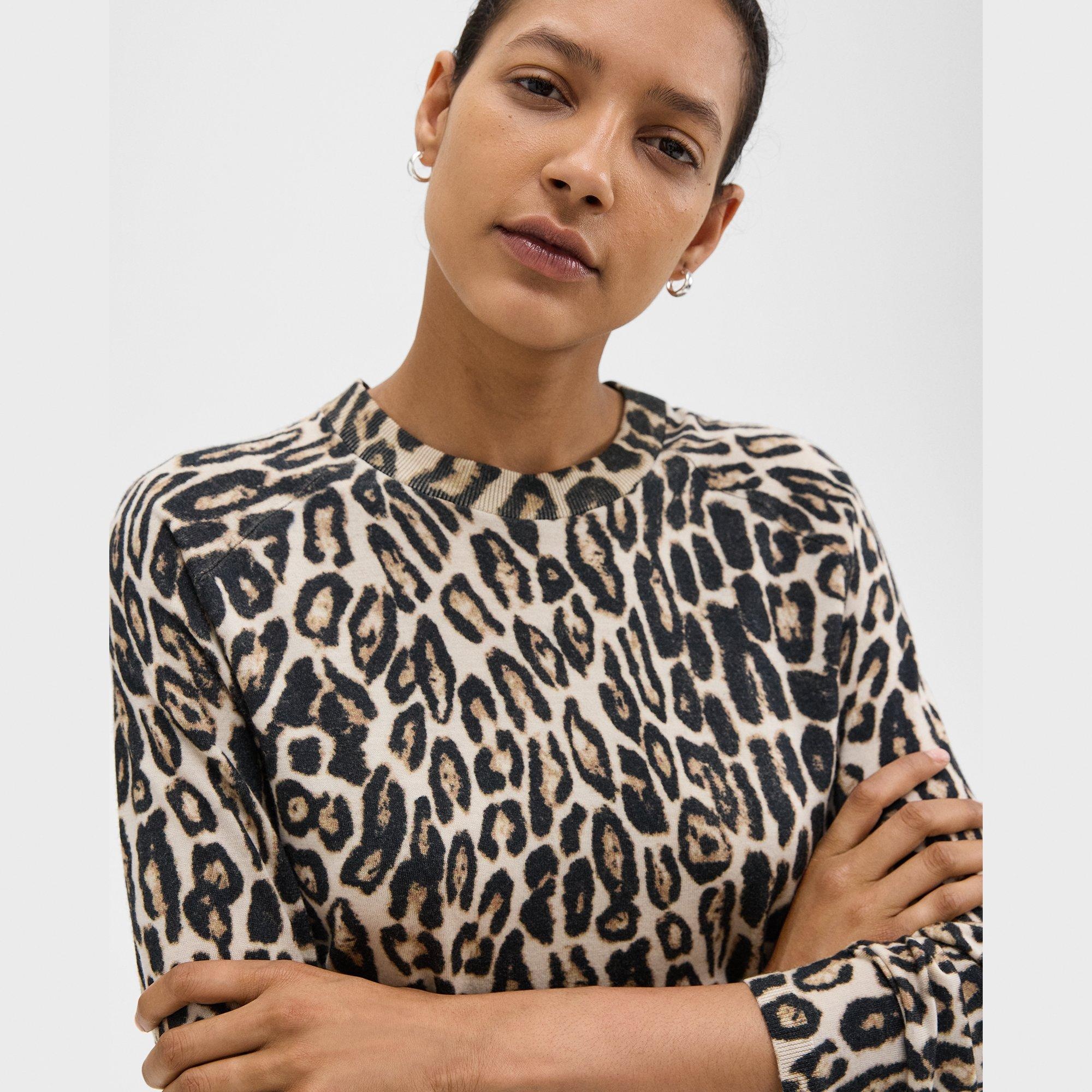 Cropped Leopard Print Sweater in Merino Wool - 5