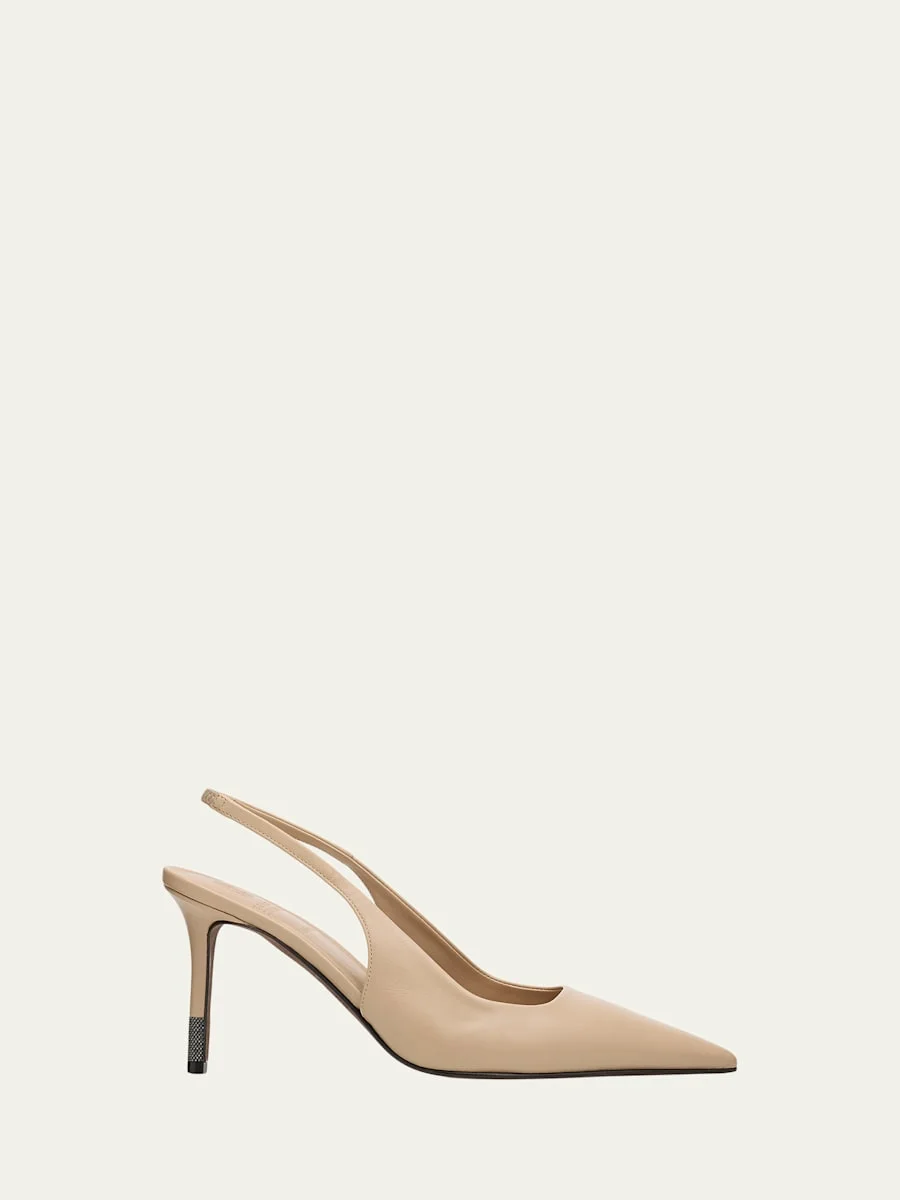 Leather Slingback Pumps with Monili Heel - 1