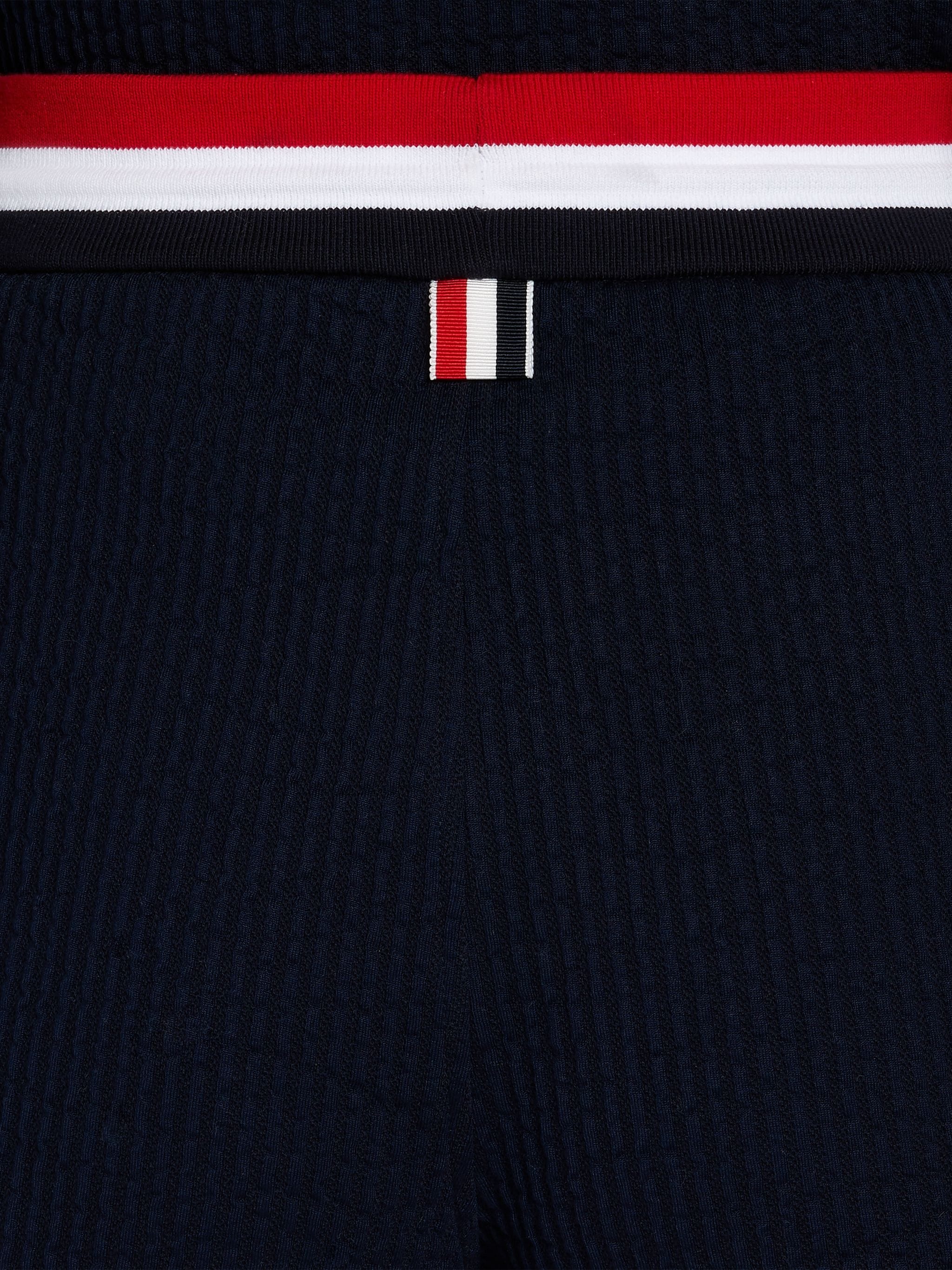 Navy Cotton Seersucker Tricolor Striped Waistband Shorts - 6