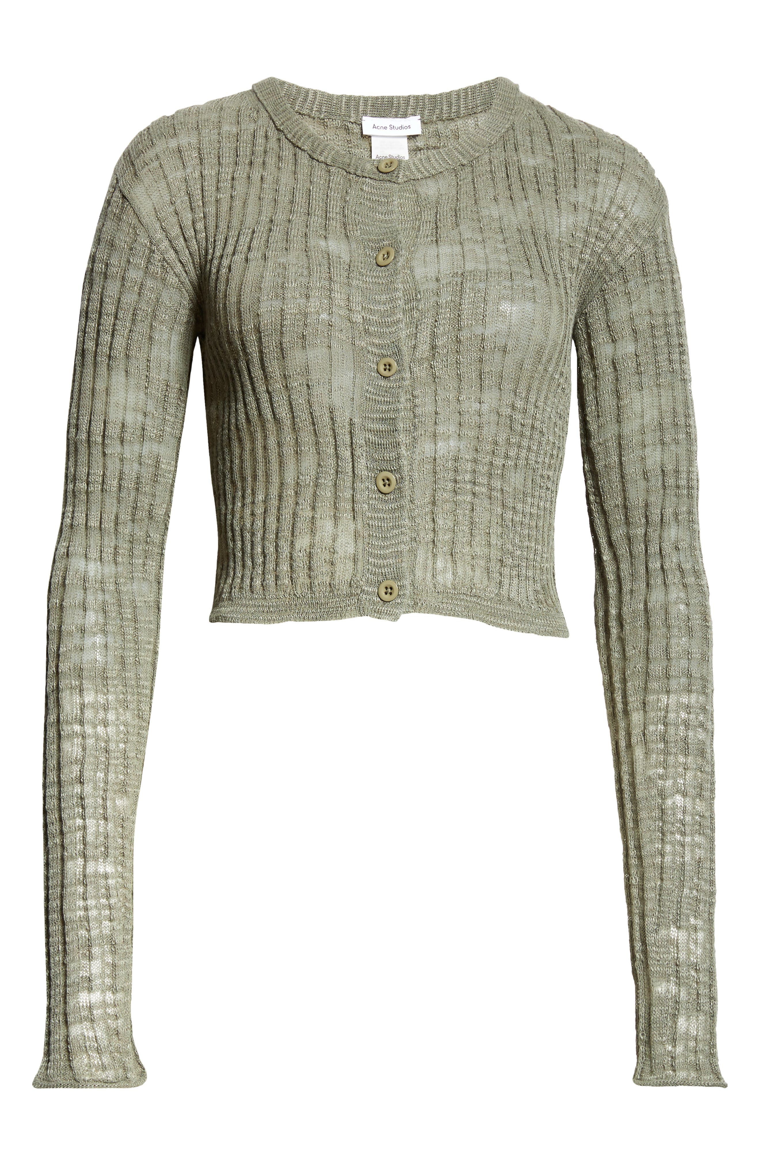 Acne Studios Kiko Rib Linen Blend Cardigan in Seagrass Green at Nordstrom - 6