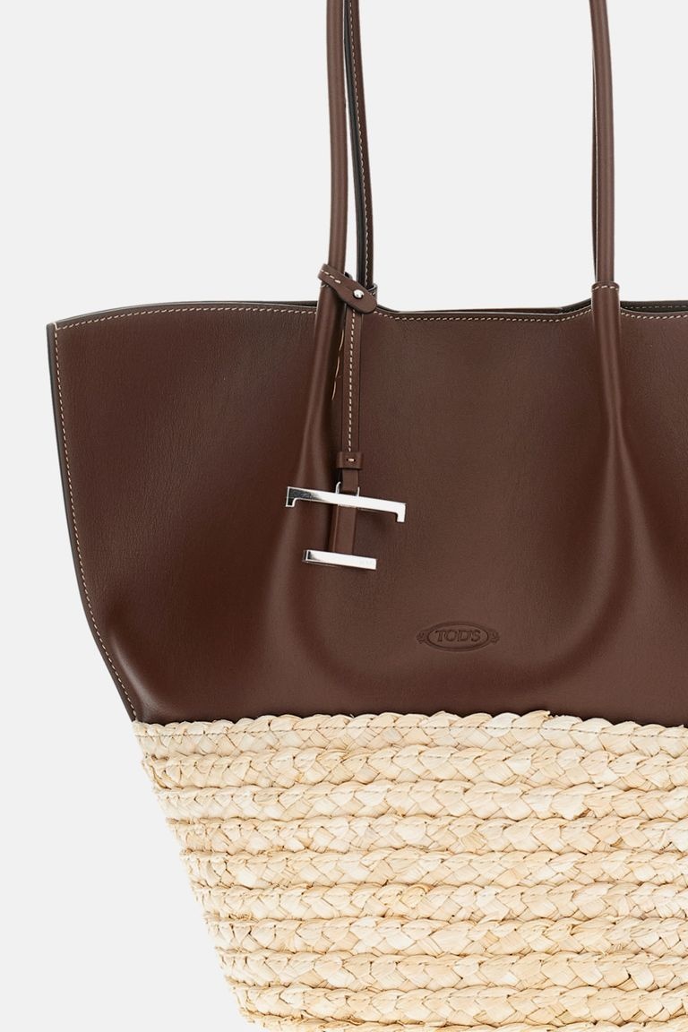 かごバッグ TOD'S BUX SHOPPING BAG IN LEATHER AND STRAW Tod's BUX SHOPPING BAG MEDIUM | biffi | REVERSIBLE
