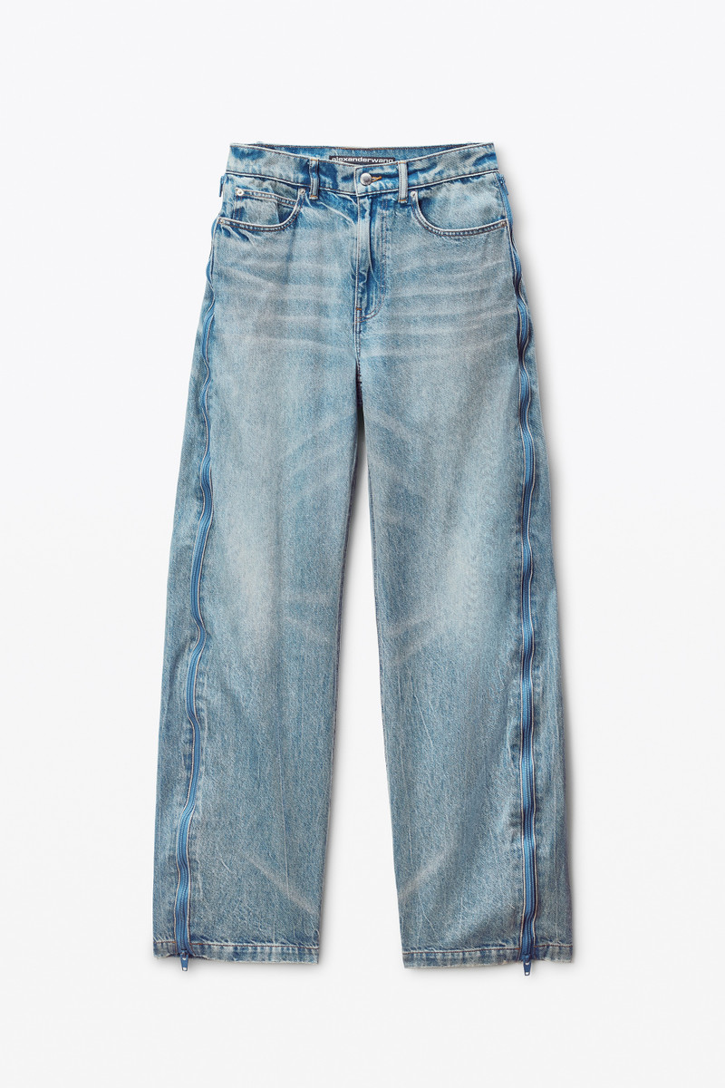 bleach blue curved zipper pants 1