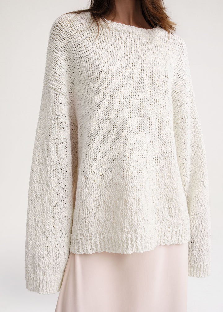 Textured cotton knit bright cream - 5