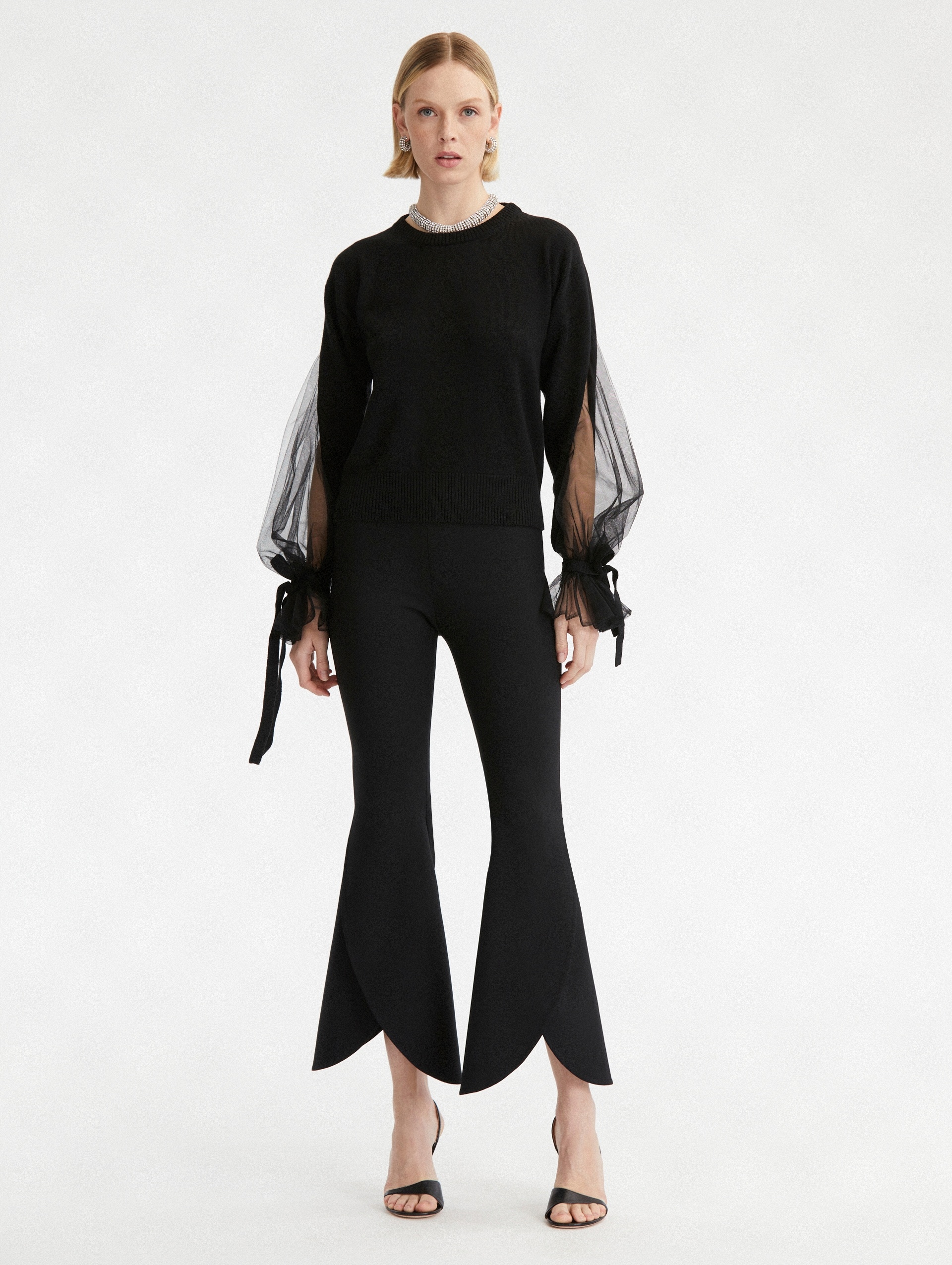TULLE INSET LONG SLEEVE PULLOVER - 2